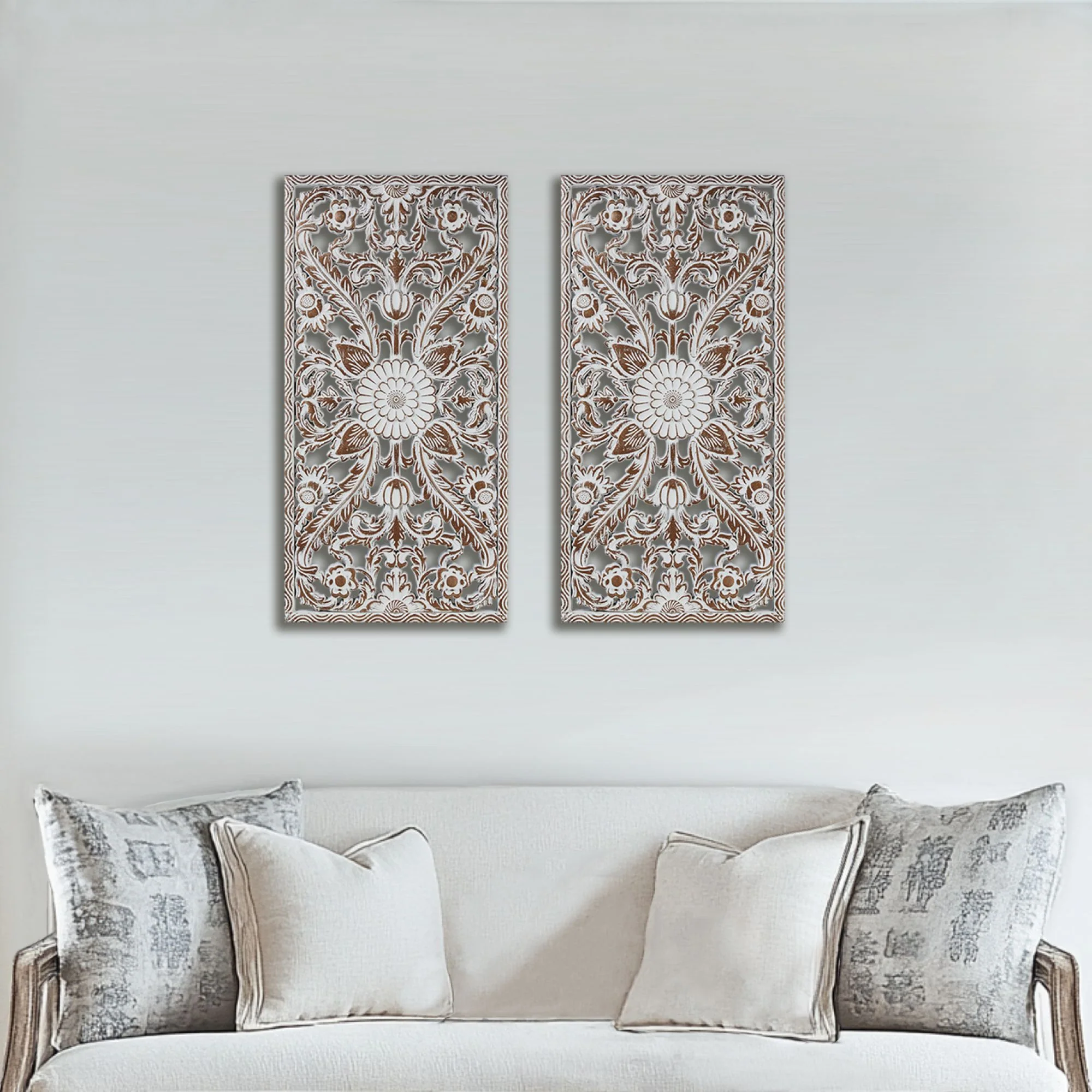 Botanical Panel Distressed Carved Wood 2-Piece Wall Decor Set - Image 44