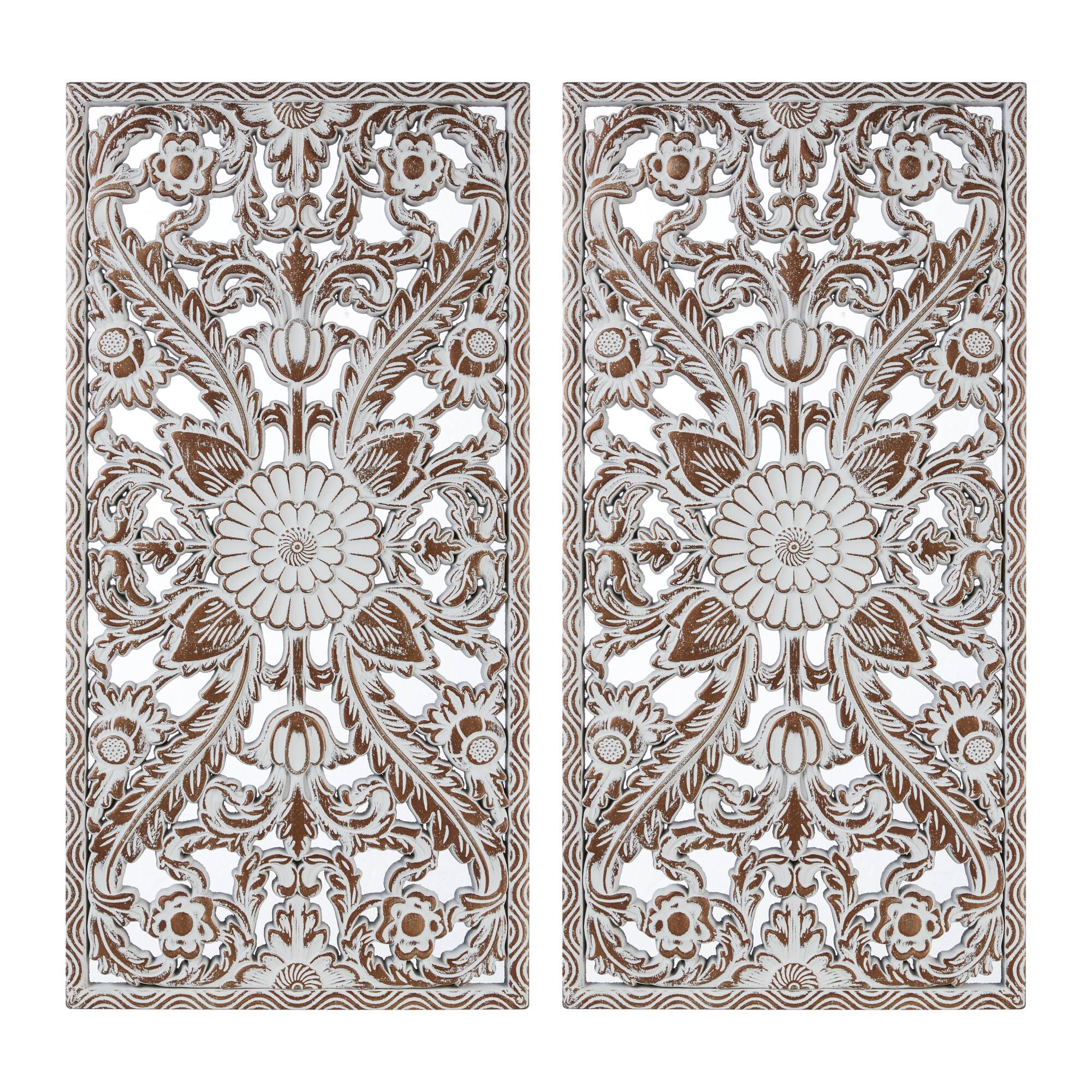 Botanical Panel Distressed Carved Wood 2-Piece Wall Decor Set - Image 45