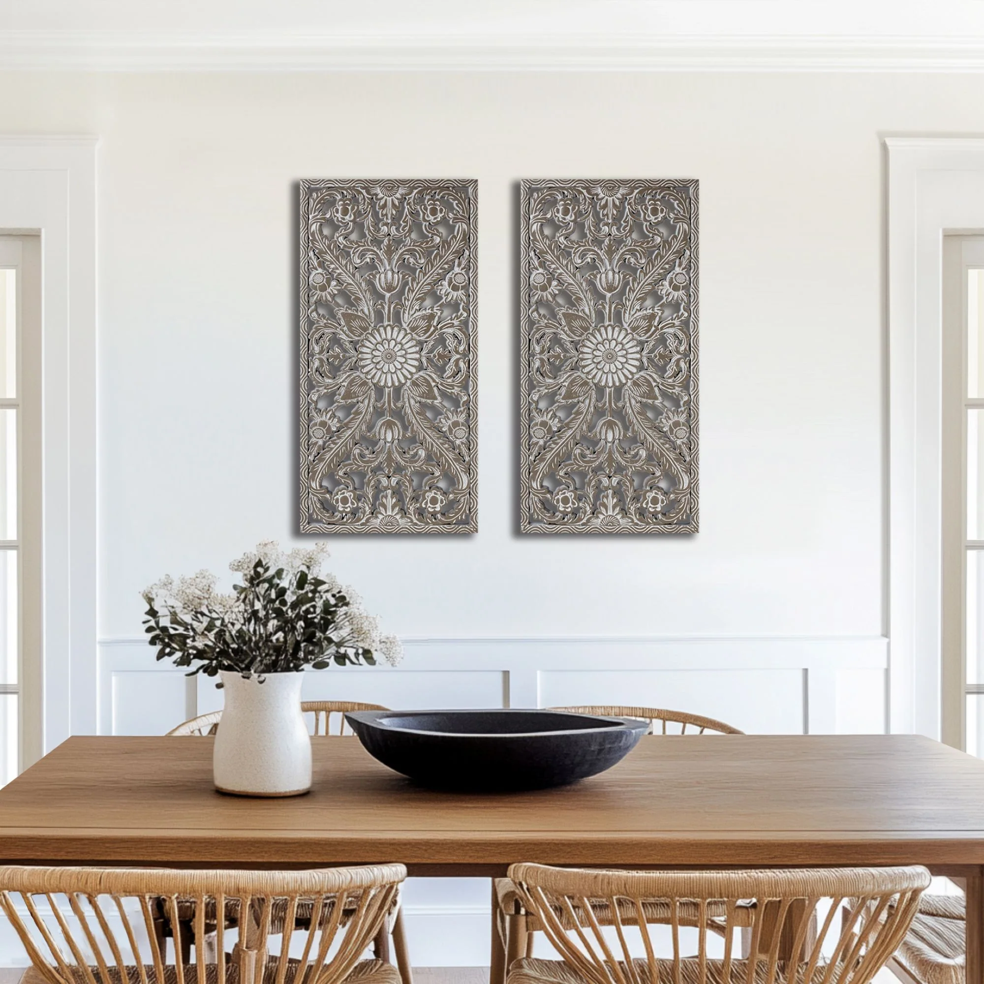 Botanical Panel Distressed Carved Wood 2-Piece Wall Decor Set - Image 52
