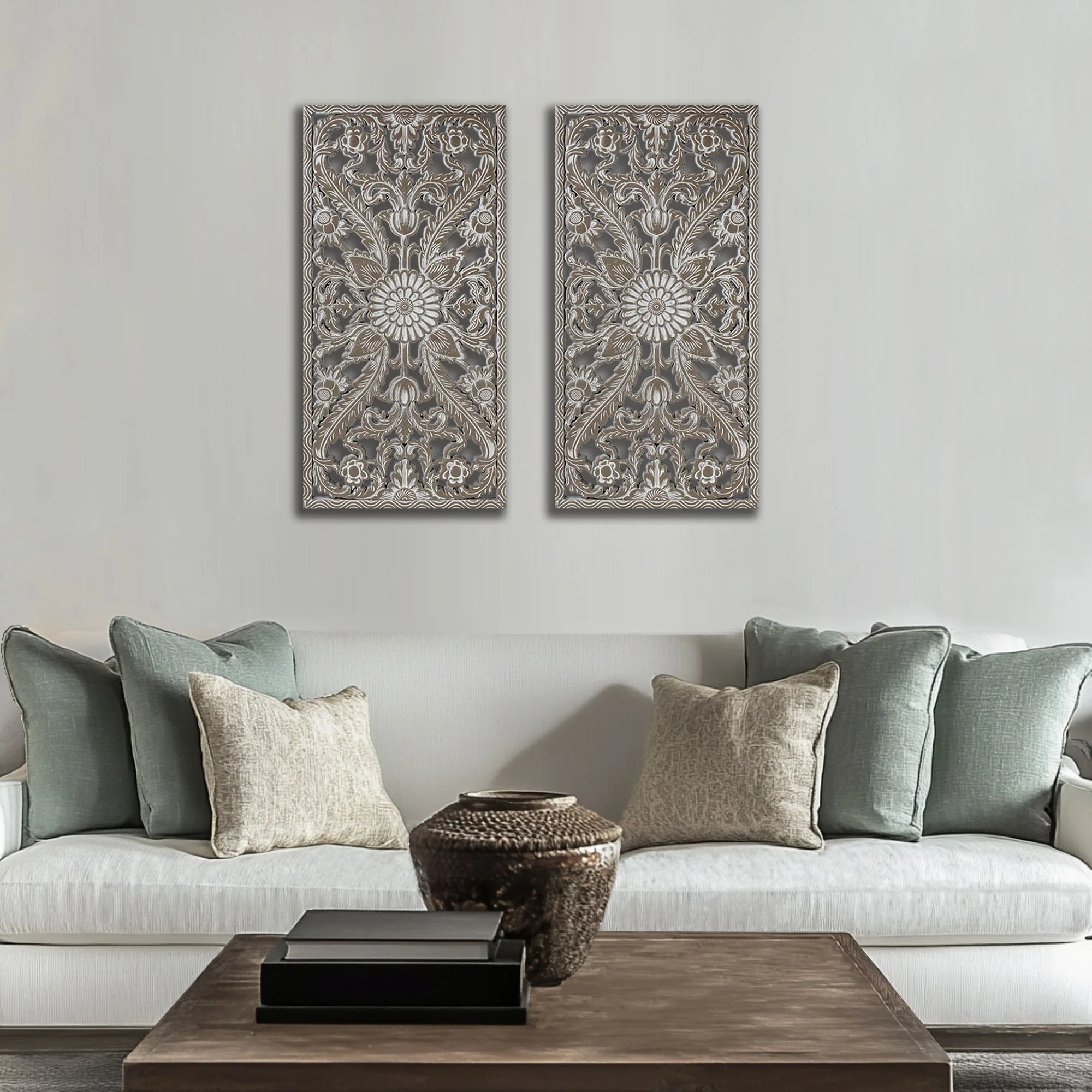 Botanical Panel Distressed Carved Wood 2-Piece Wall Decor Set - Image 53