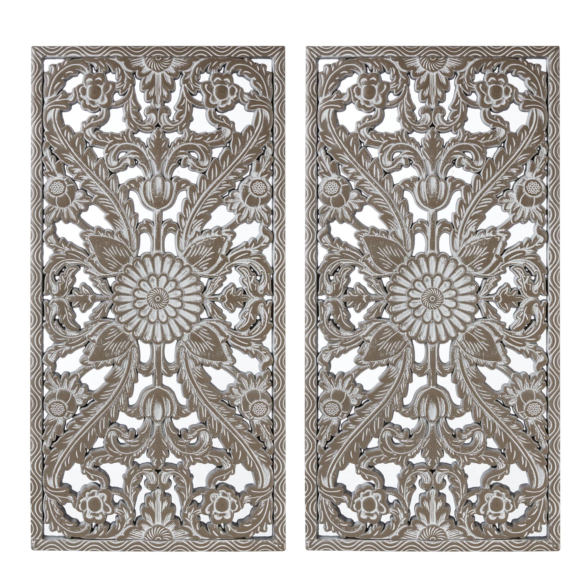 Botanical Panel Distressed Carved Wood 2-Piece Wall Decor Set - Image 54