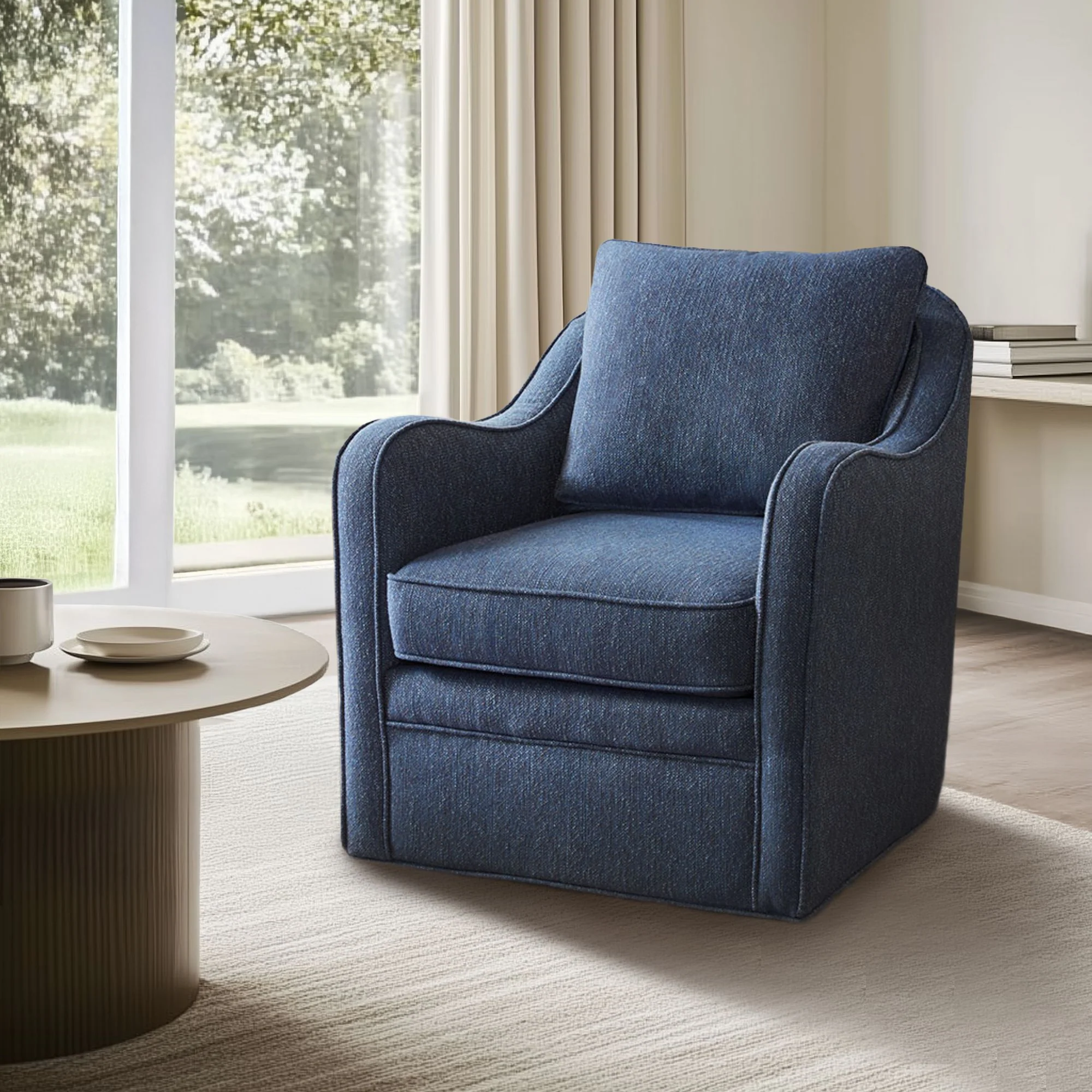 Brianne Upholstered Swivel Curved Armchair - Image 11