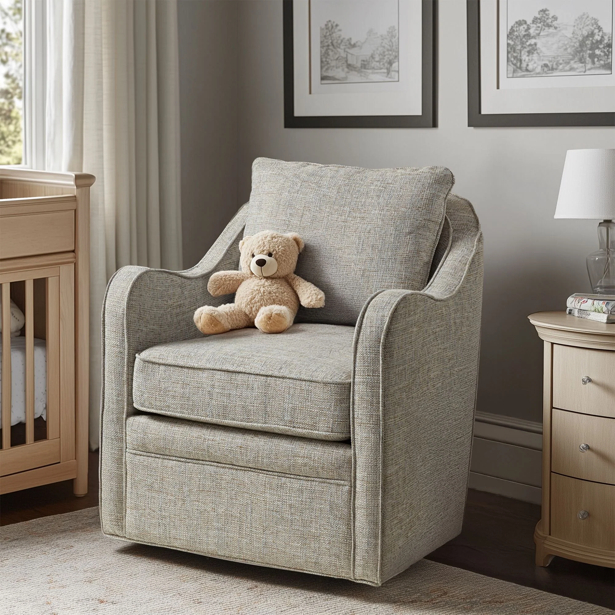 Brianne Upholstered Swivel Curved Armchair - Image 12