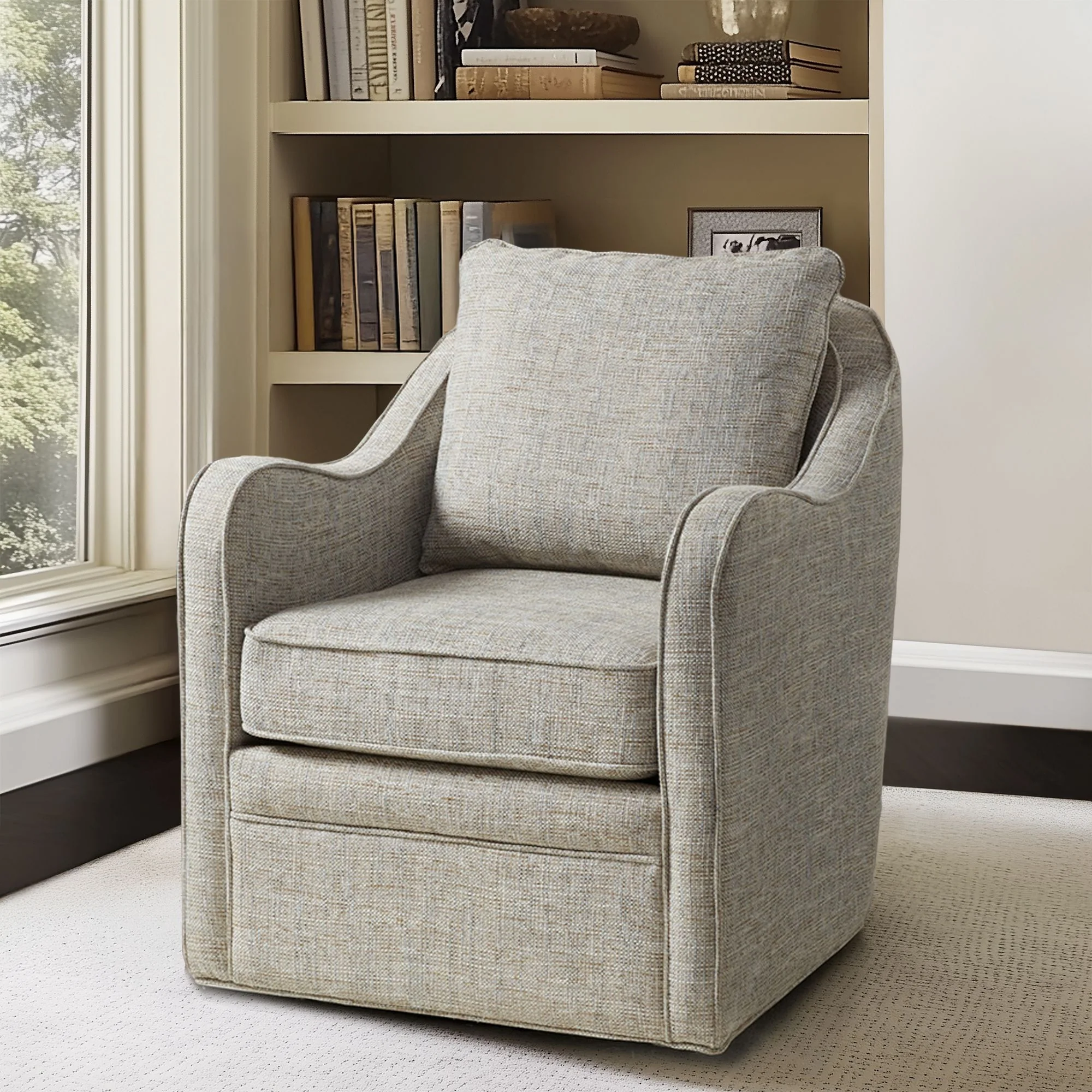 Brianne Upholstered Swivel Curved Armchair - Image 19