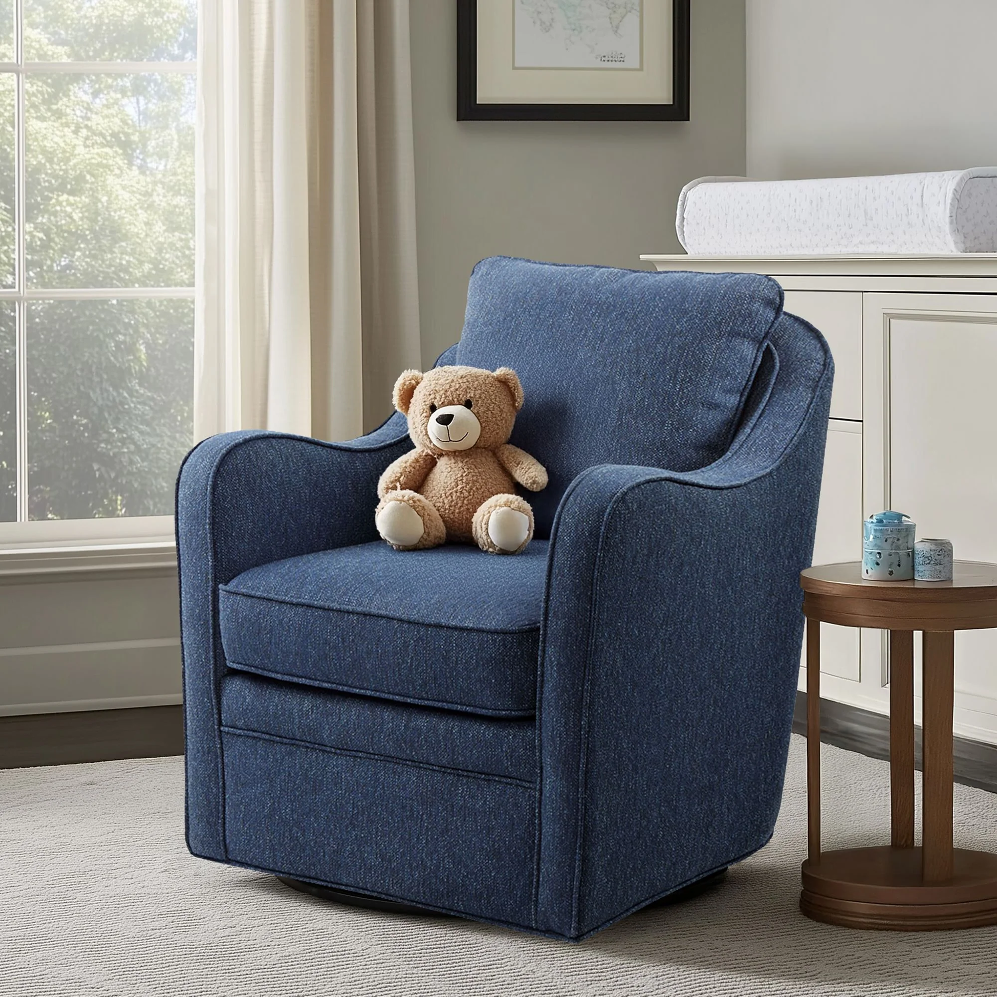 Brianne Upholstered Swivel Curved Armchair - Image 3