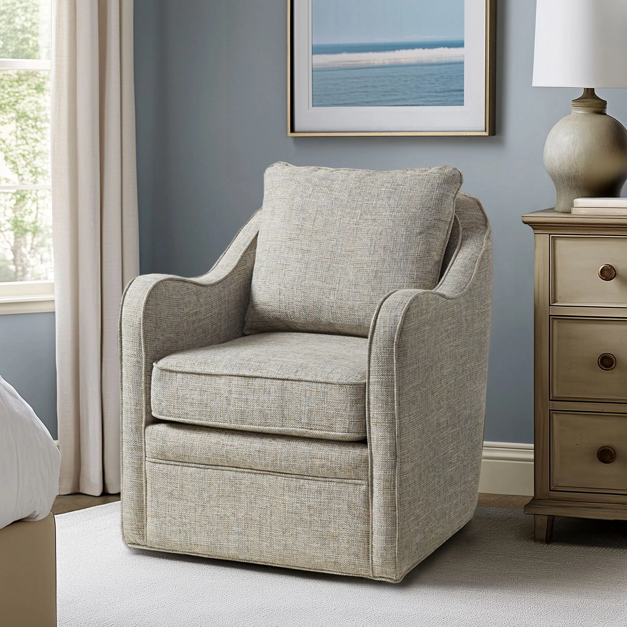 Brianne Upholstered Swivel Curved Armchair - Image 4