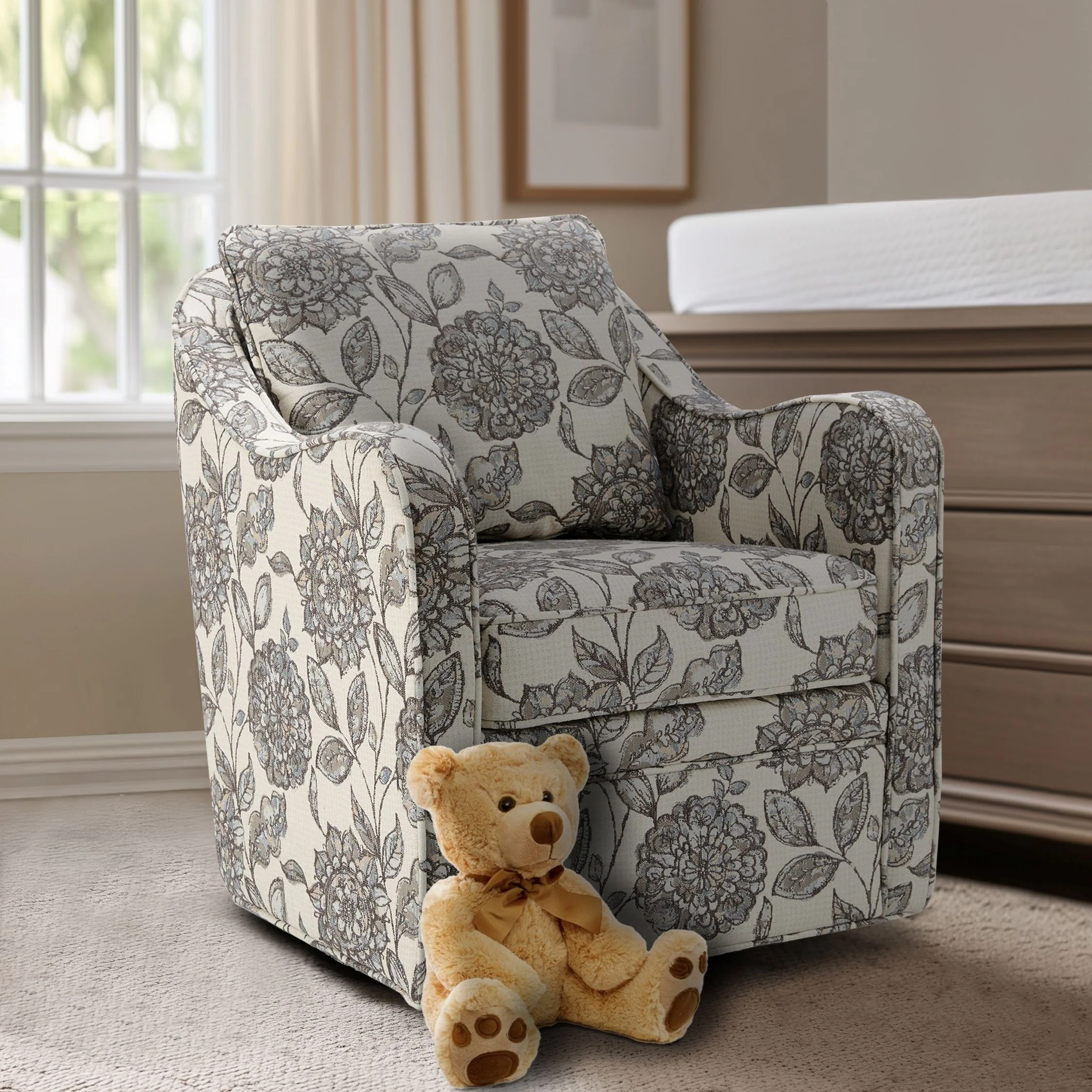 Brianne Upholstered Swivel Curved Armchair - Image 7