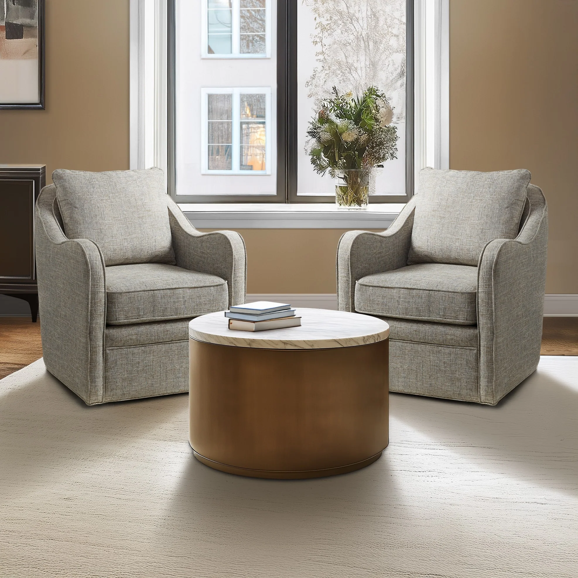 Brianne Upholstered Swivel Curved Armchair - Image 9