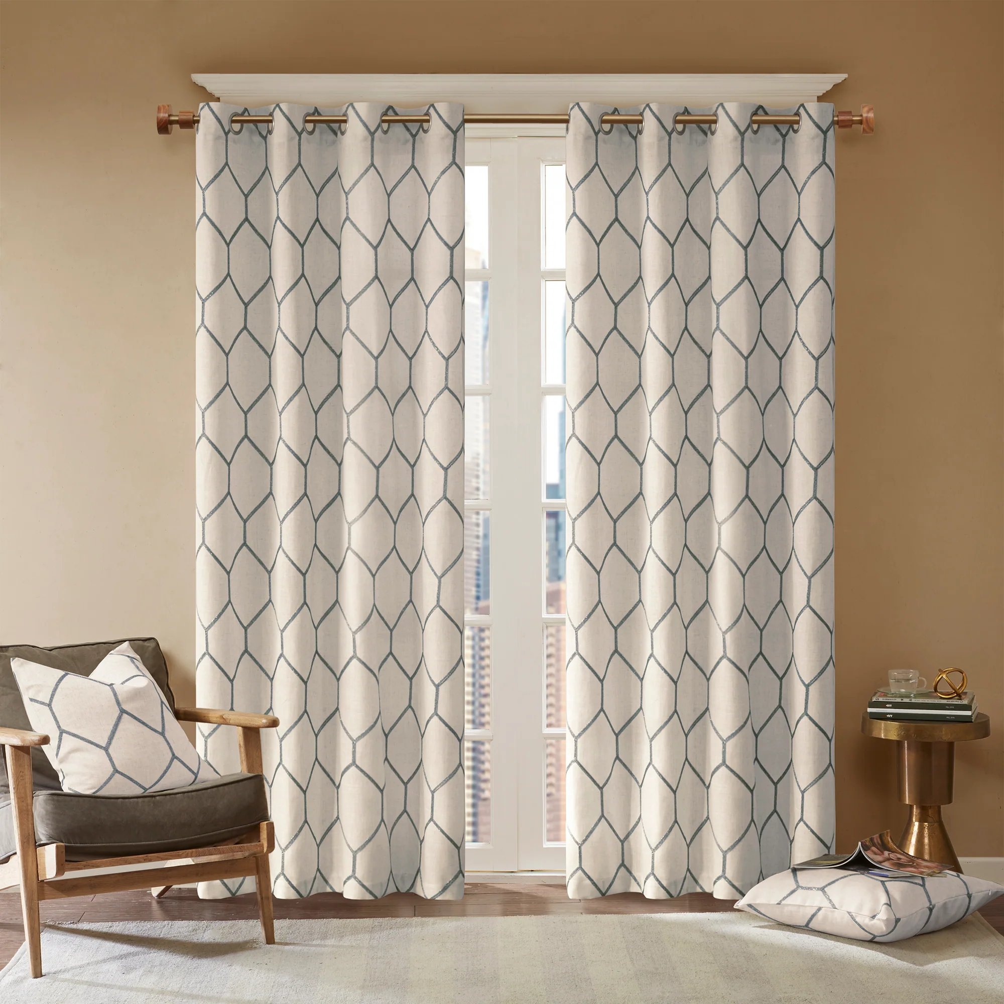 Brooklyn Metallic Geo Embroidered Curtain Panel - Image 2