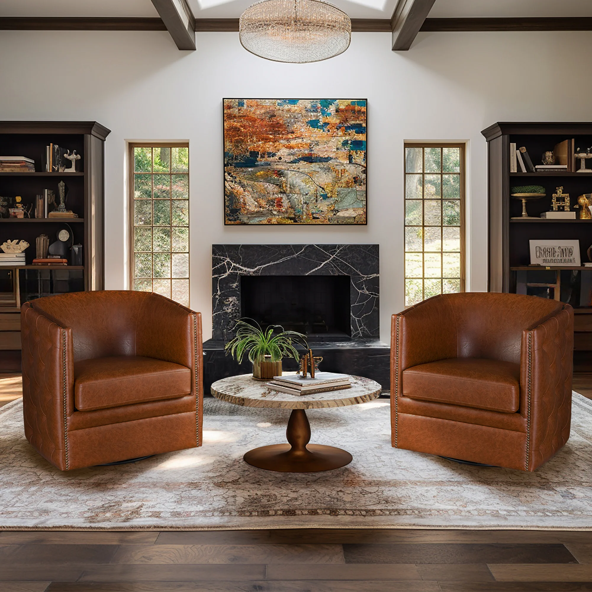 Capstone 360-degree Swivel Barrel chair with Tufting and Nail heads - Image 2