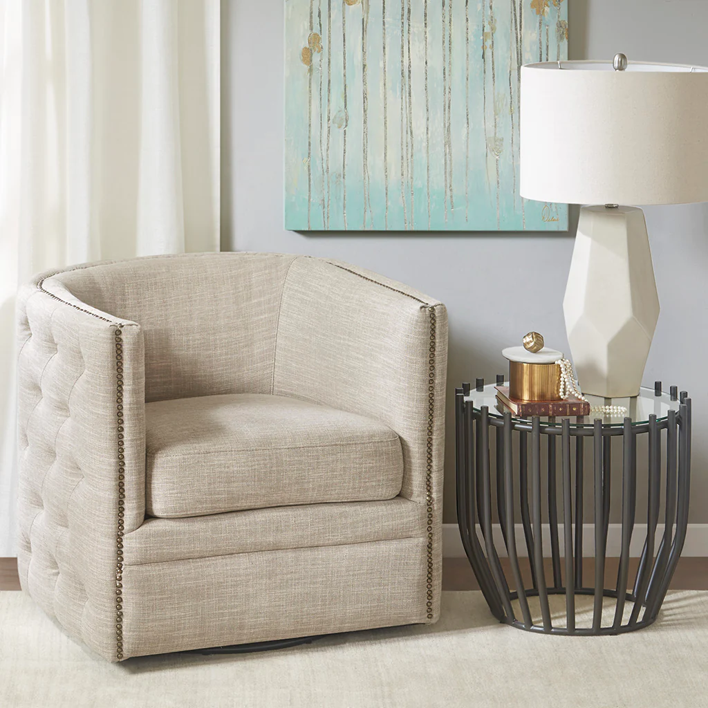 Capstone 360-degree Swivel Barrel chair with Tufting and Nail heads - Image 3