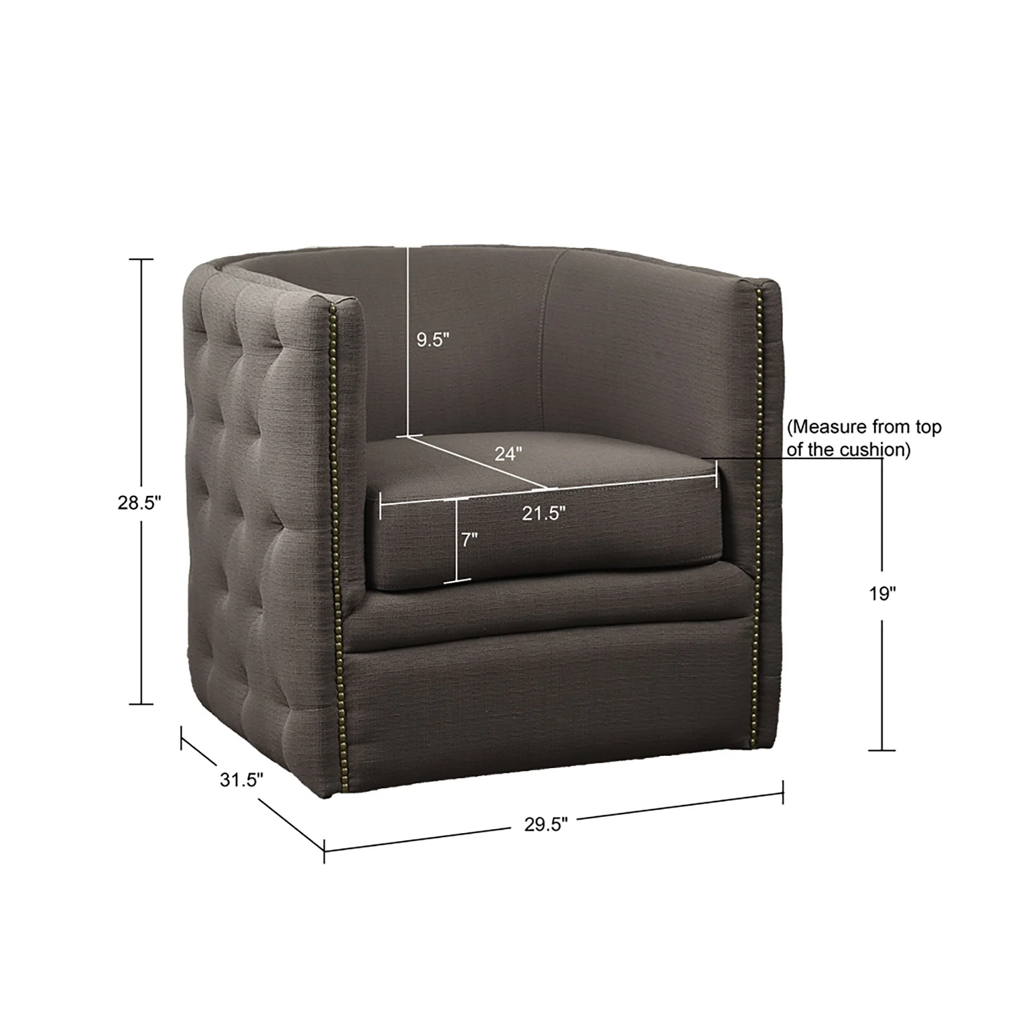 Capstone 360-degree Swivel Barrel chair with Tufting and Nail heads - Image 32