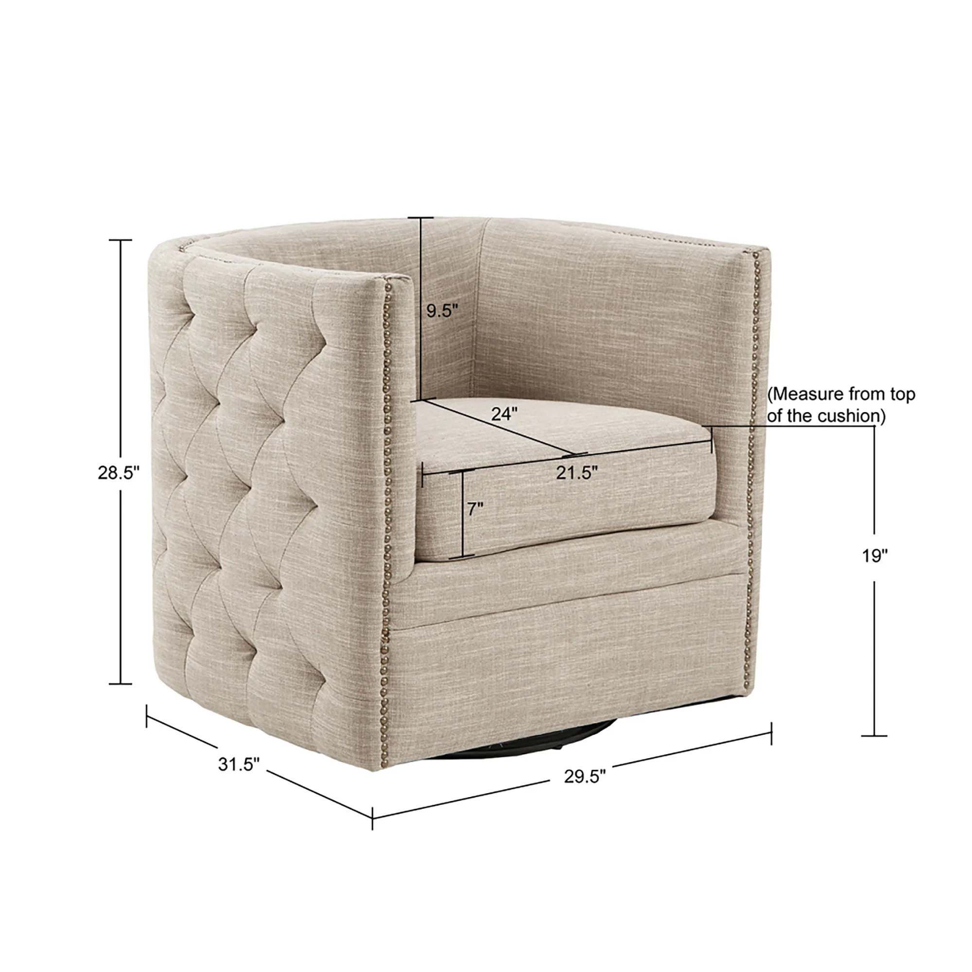 Capstone 360-degree Swivel Barrel chair with Tufting and Nail heads - Image 33