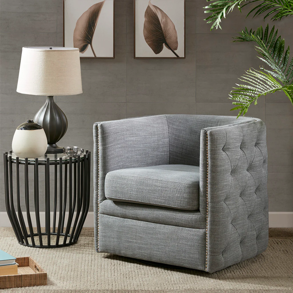 Capstone 360-degree Swivel Barrel chair with Tufting and Nail heads - Image 4
