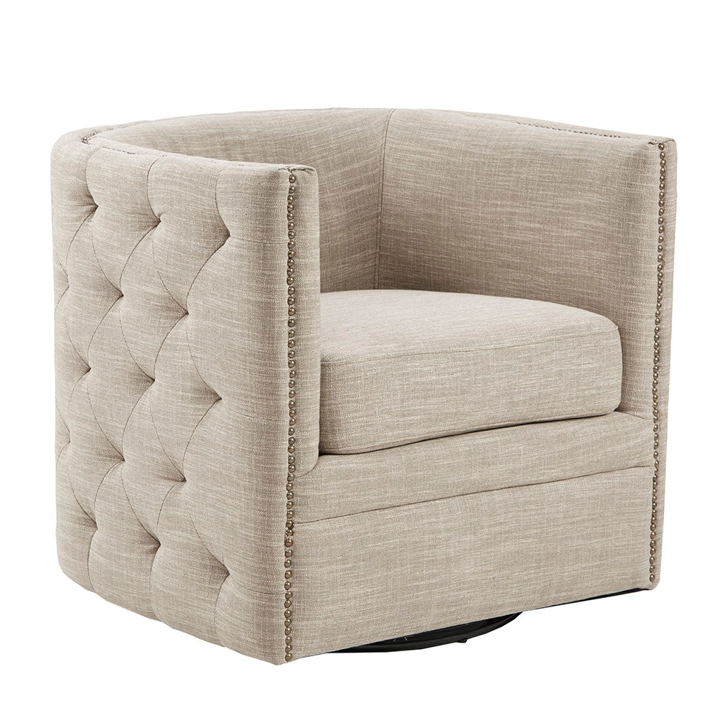 Capstone 360-degree Swivel Barrel chair with Tufting and Nail heads - Image 7