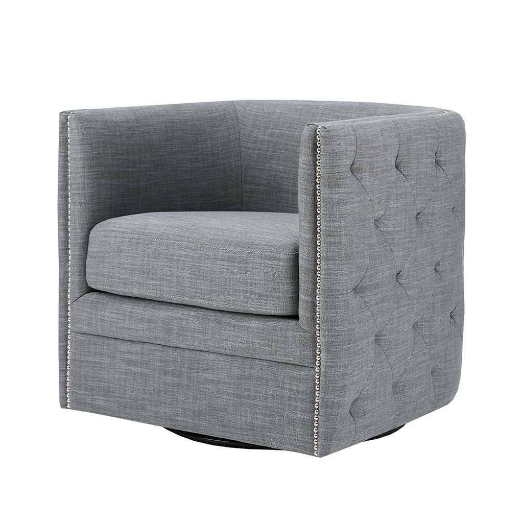 Capstone 360-degree Swivel Barrel chair with Tufting and Nail heads - Image 9