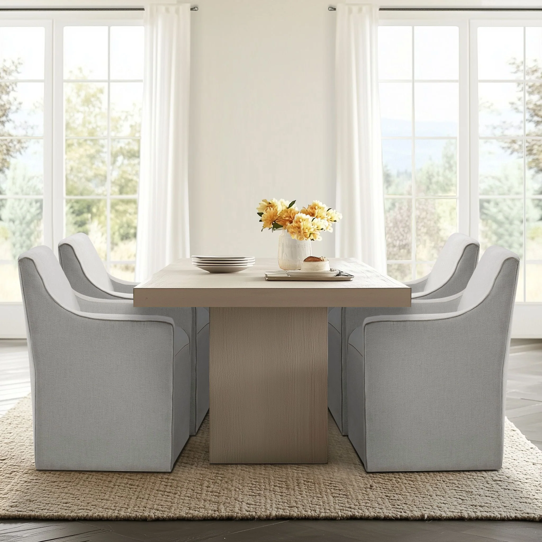 Charlotte Upholstered Dining Arm Chair with Hidden Casters