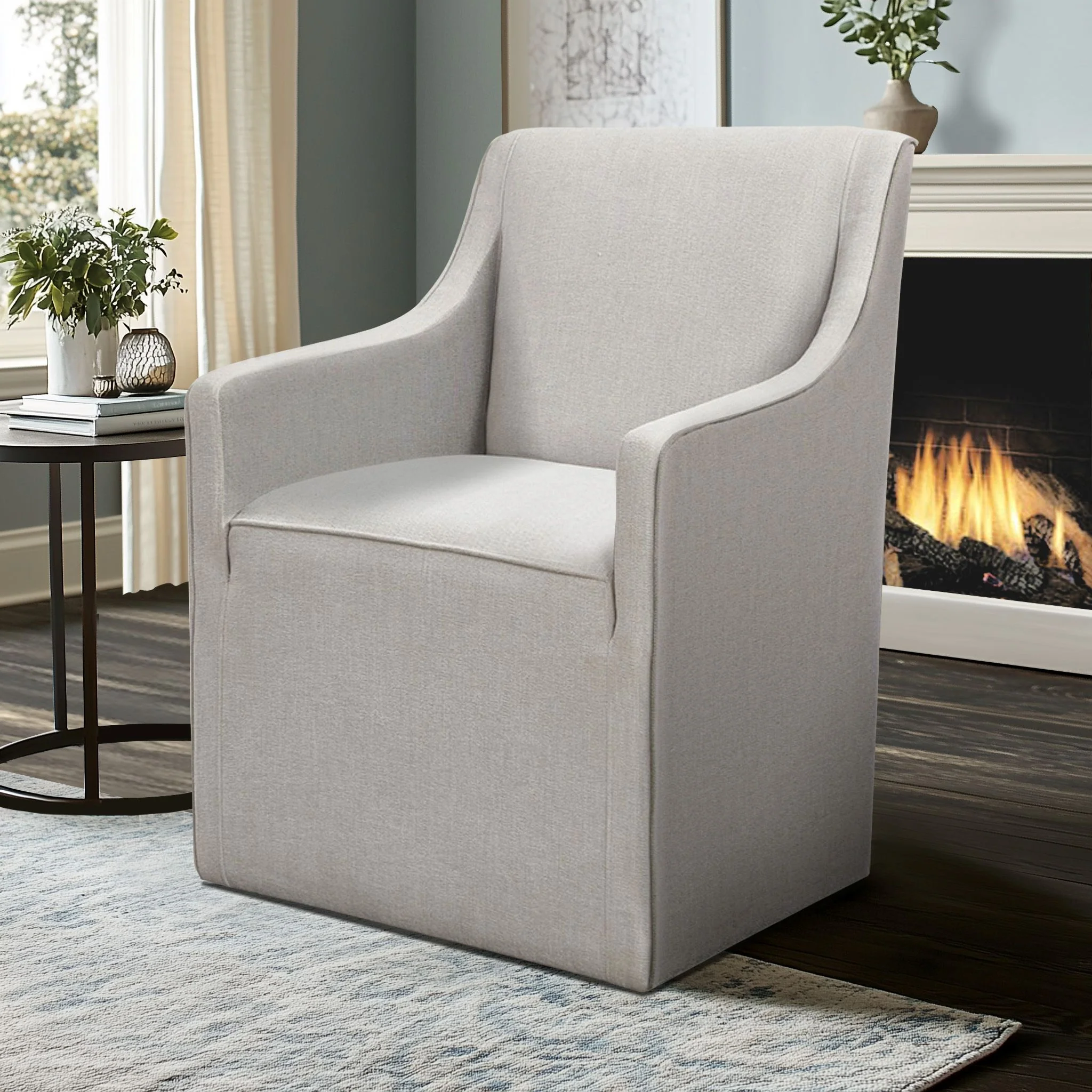 Charlotte Upholstered Dining Arm Chair with Hidden Casters - Image 18
