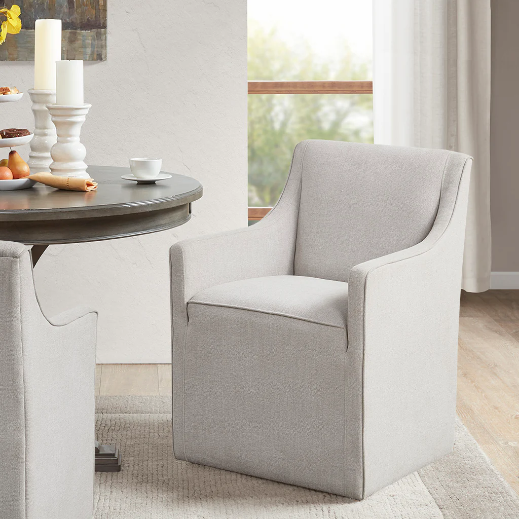 Charlotte Upholstered Dining Arm Chair with Hidden Casters - Image 3