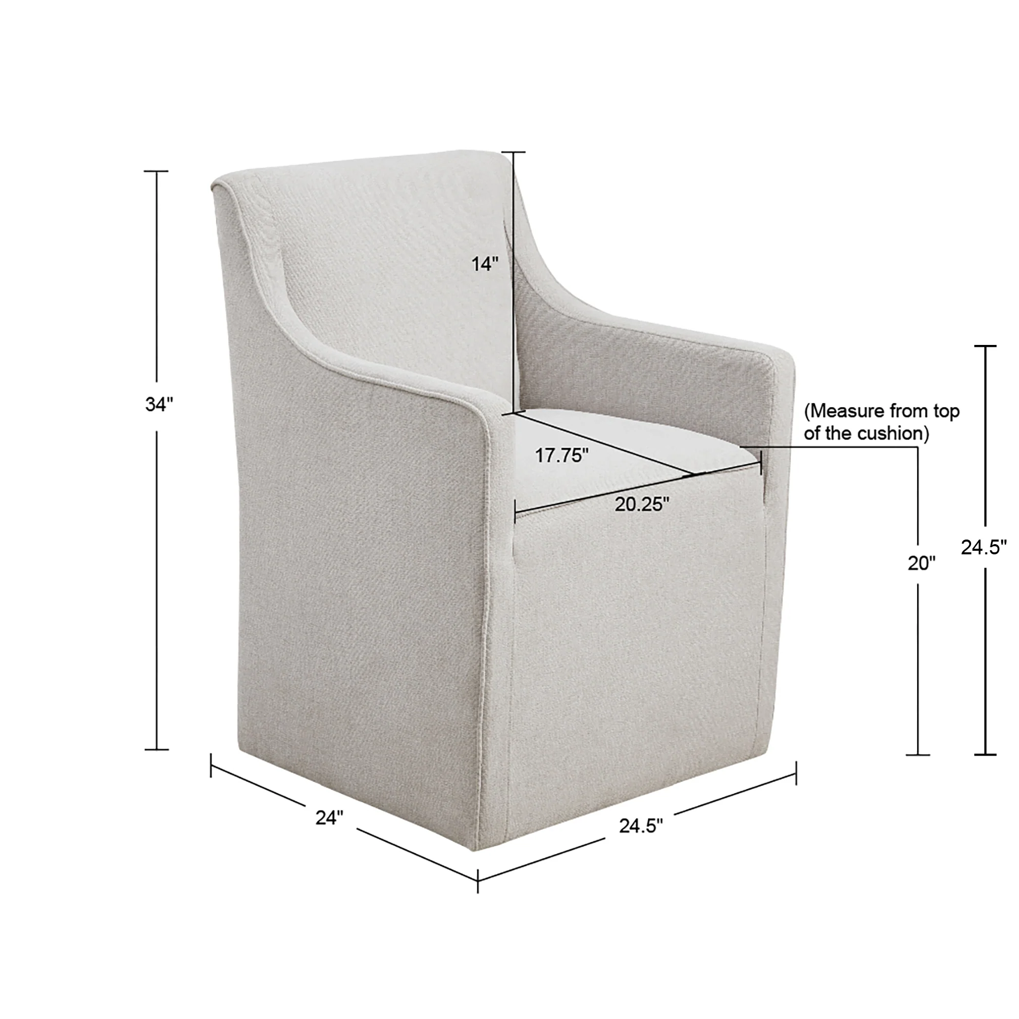 Charlotte Upholstered Dining Arm Chair with Hidden Casters - Image 39