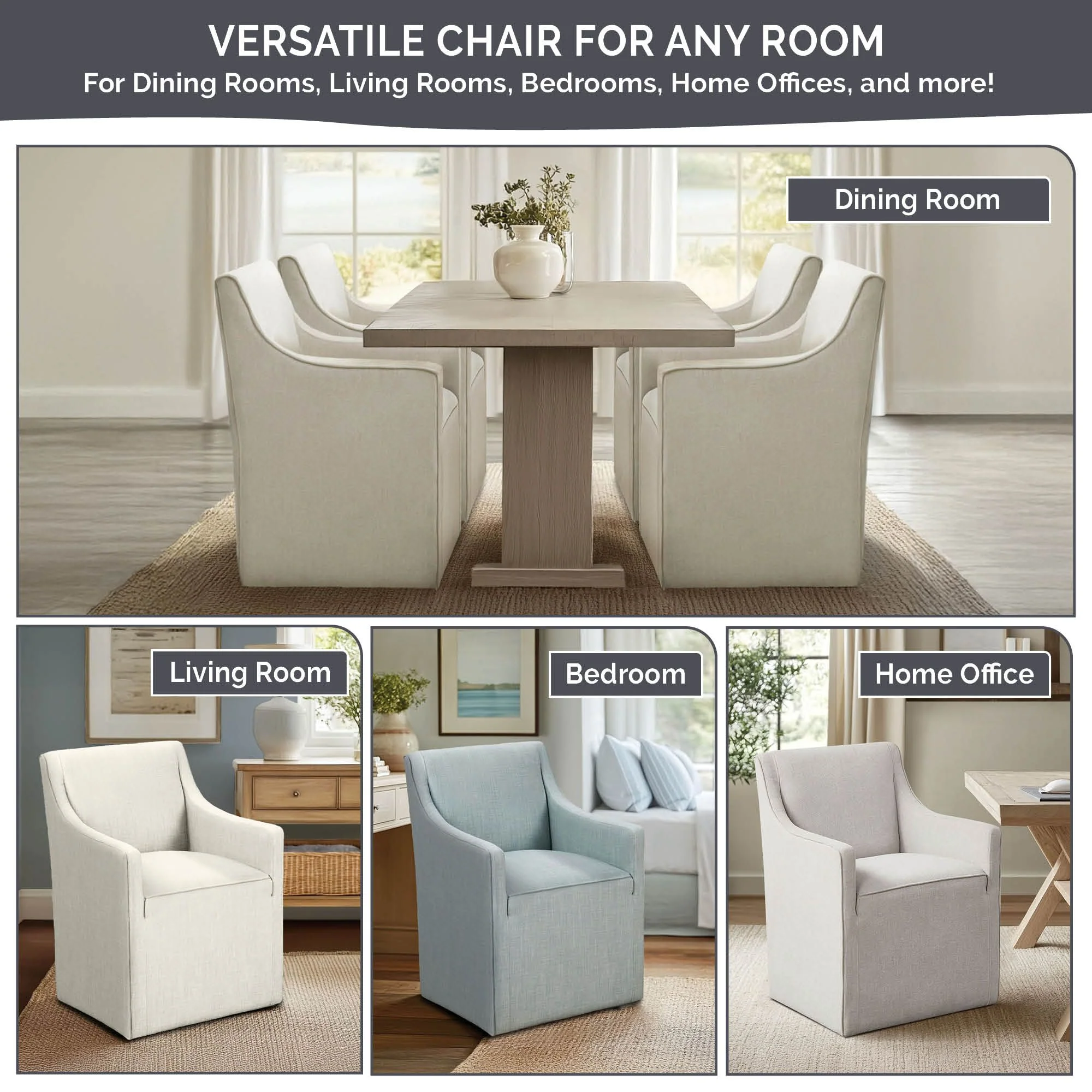 Charlotte Upholstered Dining Arm Chair with Hidden Casters - Image 45