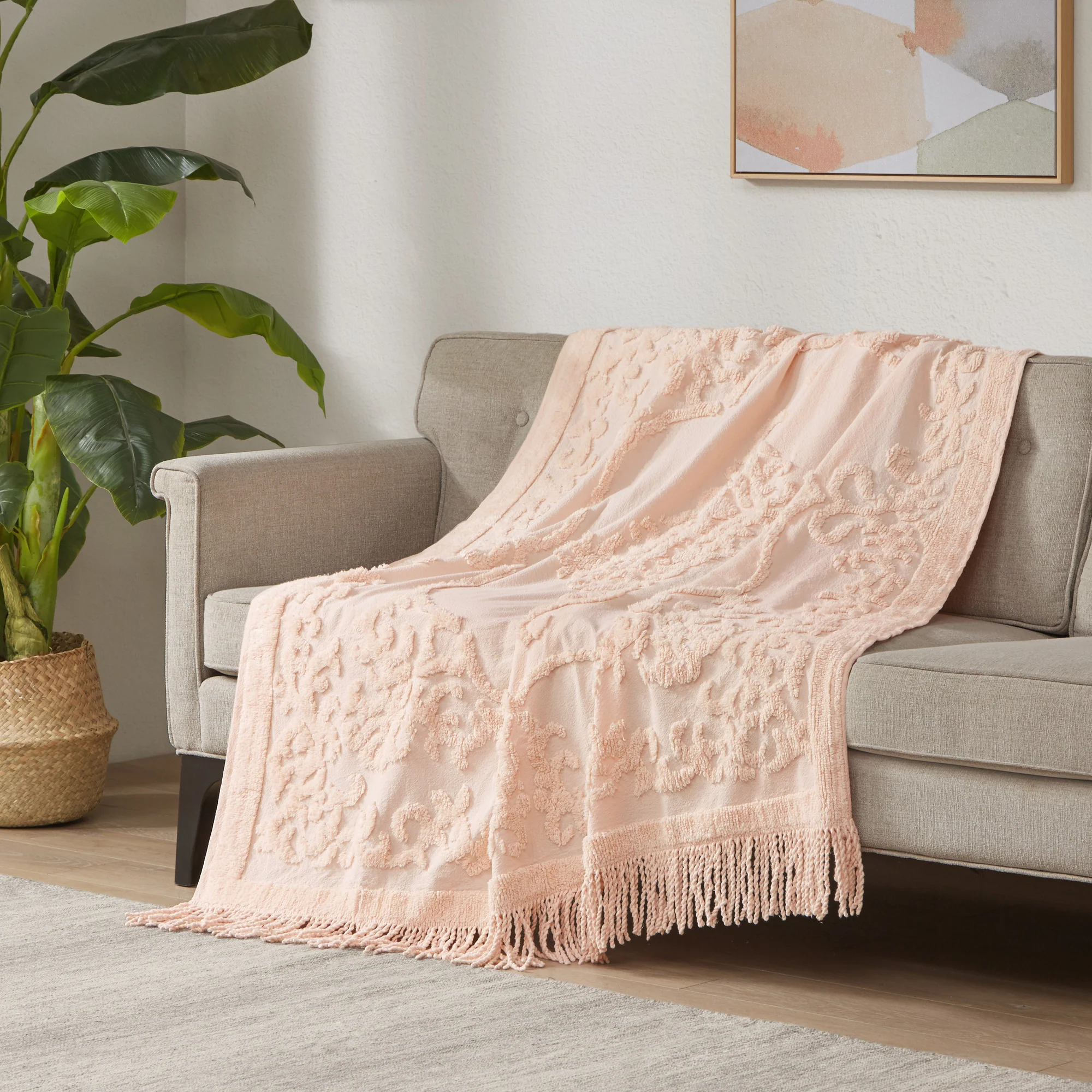 Chloe 100% Cotton Tufted Chenille Lightweight Throw With Fringe Tassel 50" x 60" - Image 2