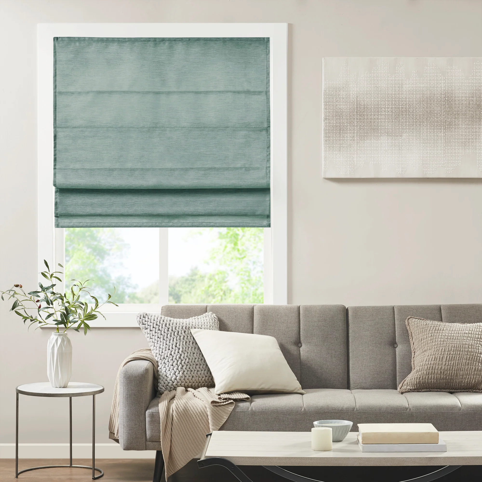 Como Printed Faux Silk Room Darkening Cordless Roman Shade