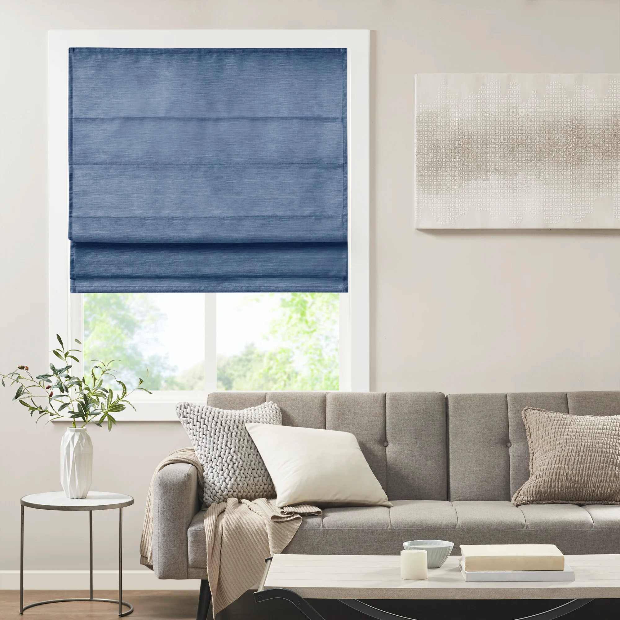 Como Printed Faux Silk Room Darkening Cordless Roman Shade - Image 2