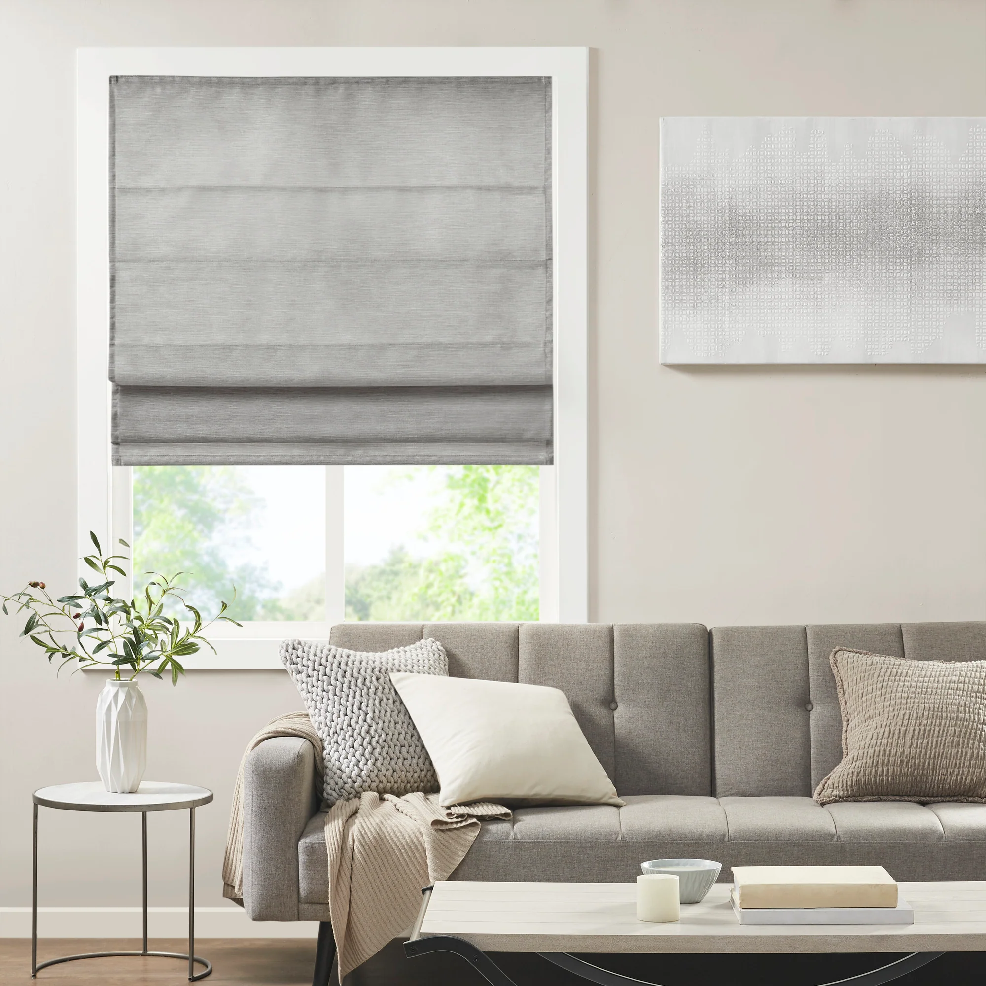 Como Printed Faux Silk Room Darkening Cordless Roman Shade - Image 3