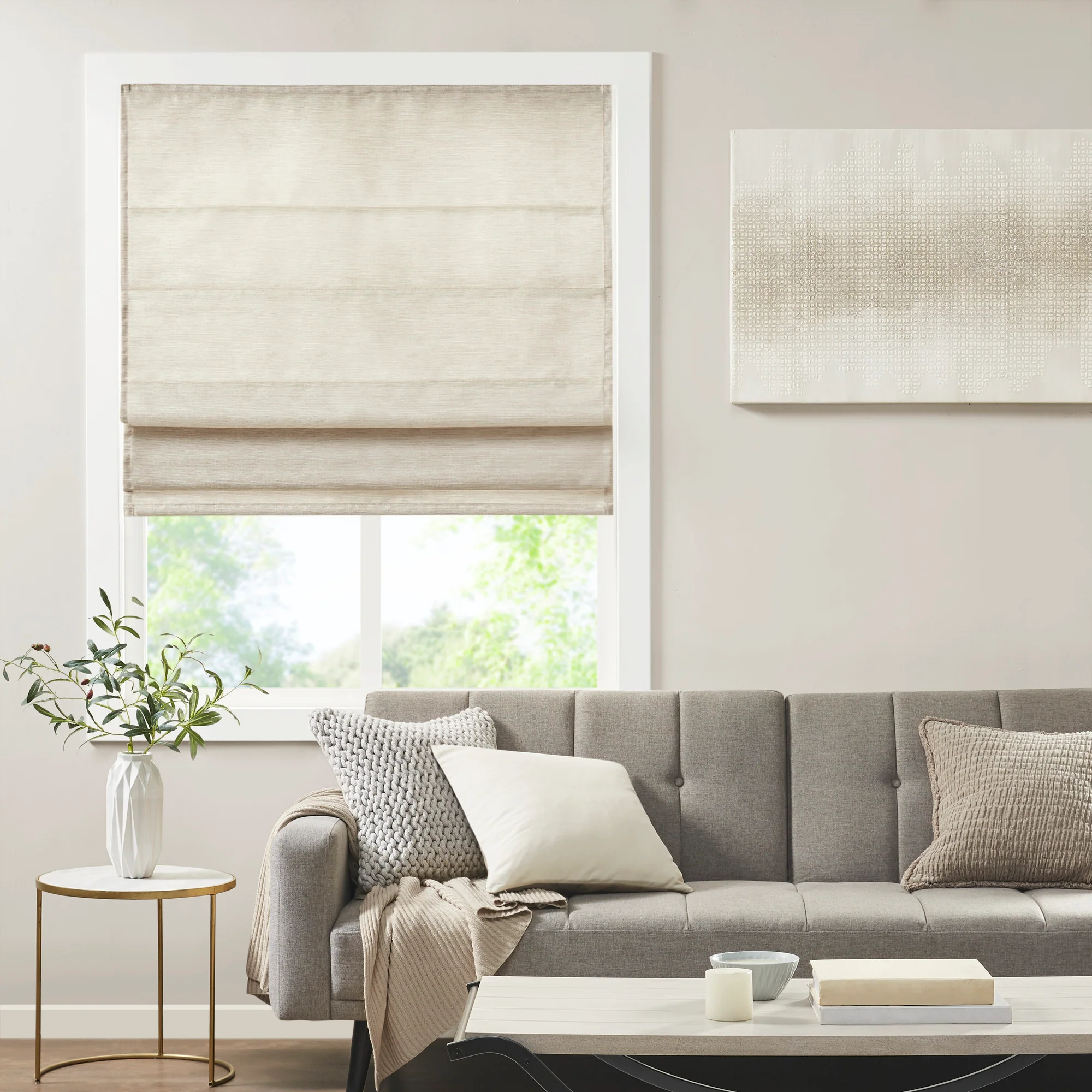 Como Printed Faux Silk Room Darkening Cordless Roman Shade - Image 5