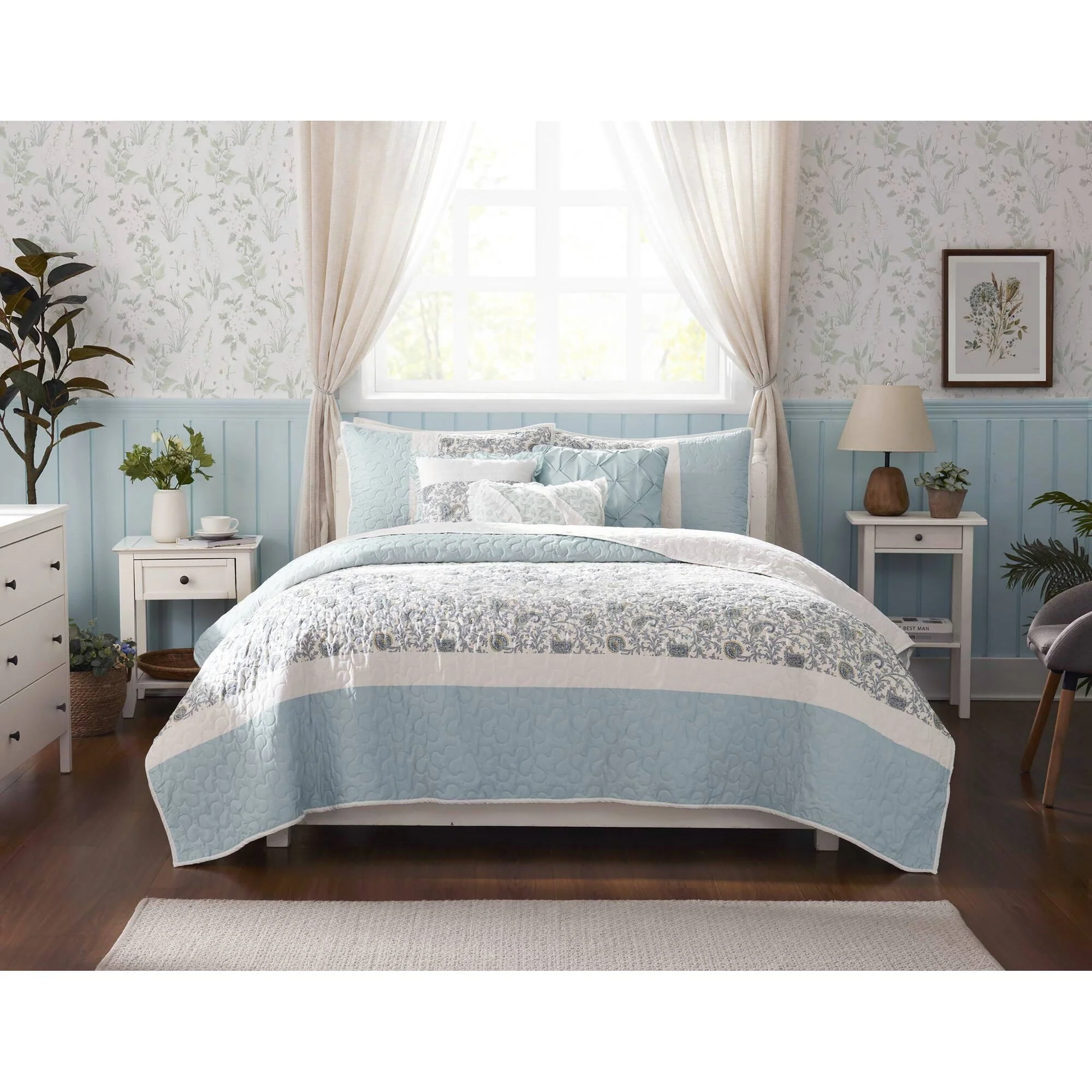 Dawn 6-Piece Cotton Percale Quilt Set with Throw Pillows - Image 34
