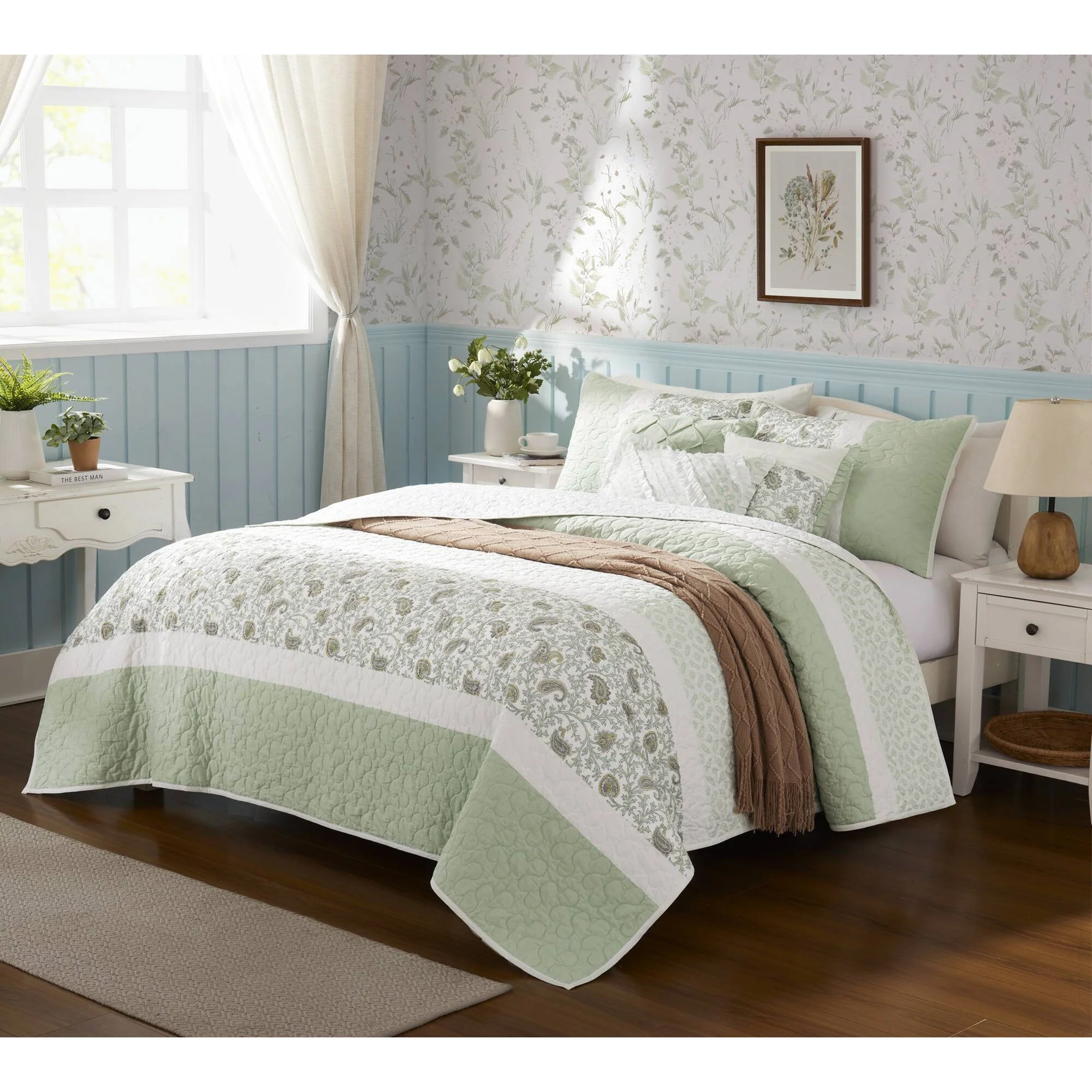 Dawn 6-Piece Cotton Percale Quilt Set with Throw Pillows - Image 45
