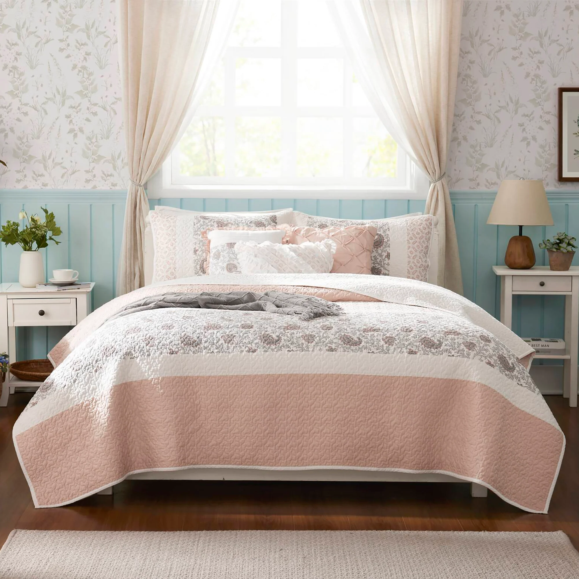 Dawn 6-Piece Cotton Percale Quilt Set with Throw Pillows - Image 5
