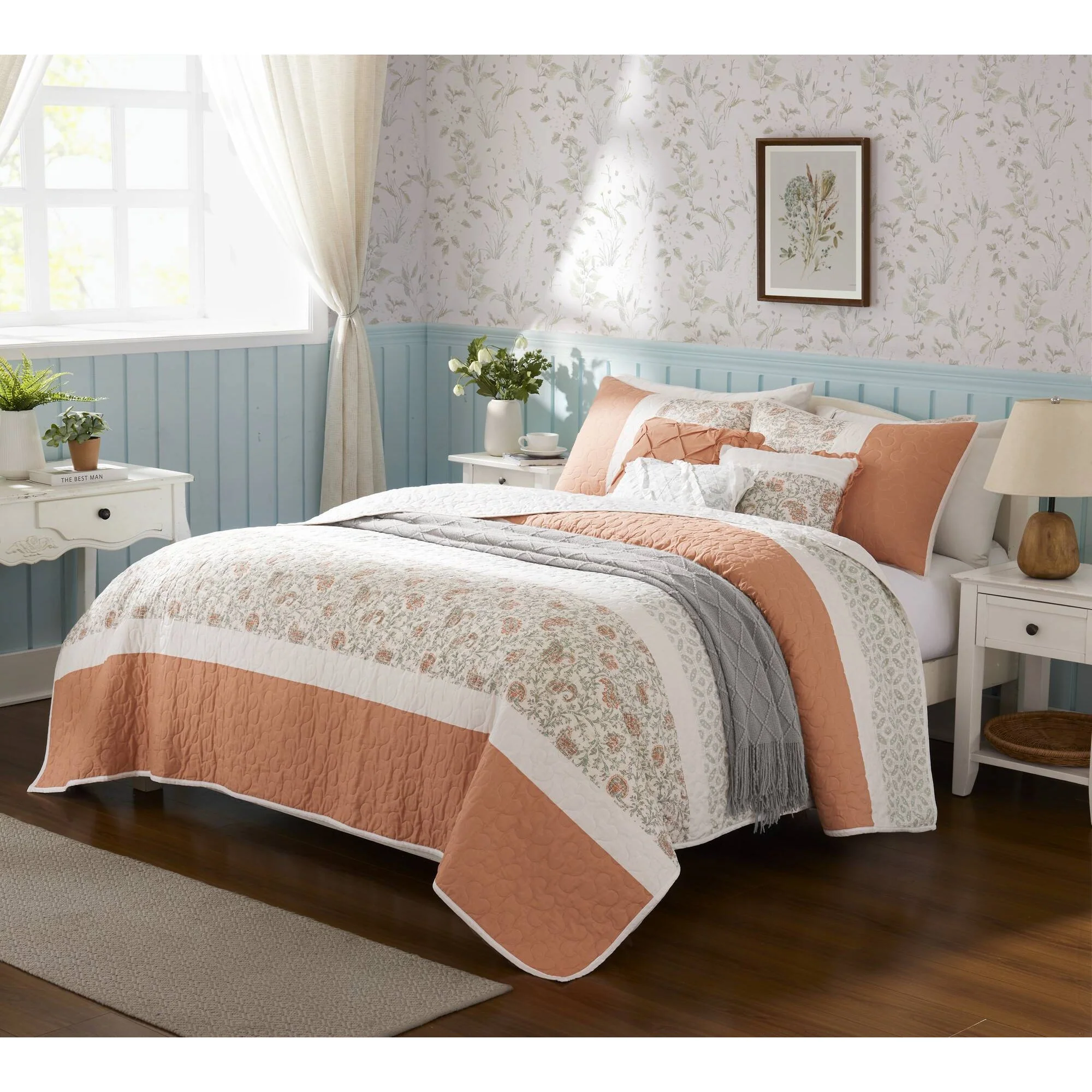Dawn 6-Piece Cotton Percale Quilt Set with Throw Pillows - Image 7