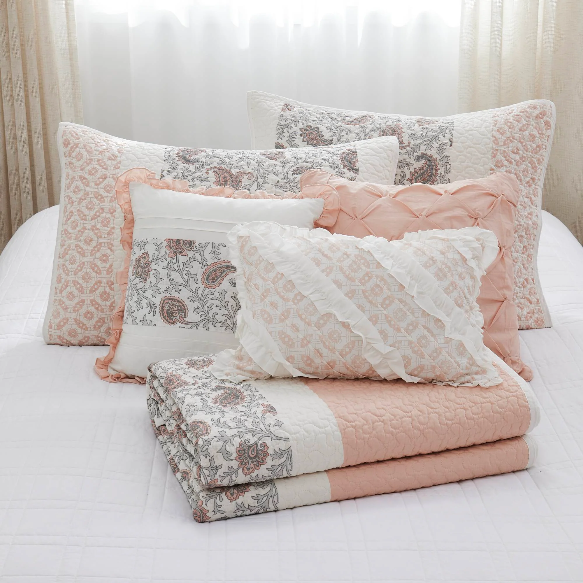 Dawn 6-Piece Cotton Percale Quilt Set with Throw Pillows - Image 75