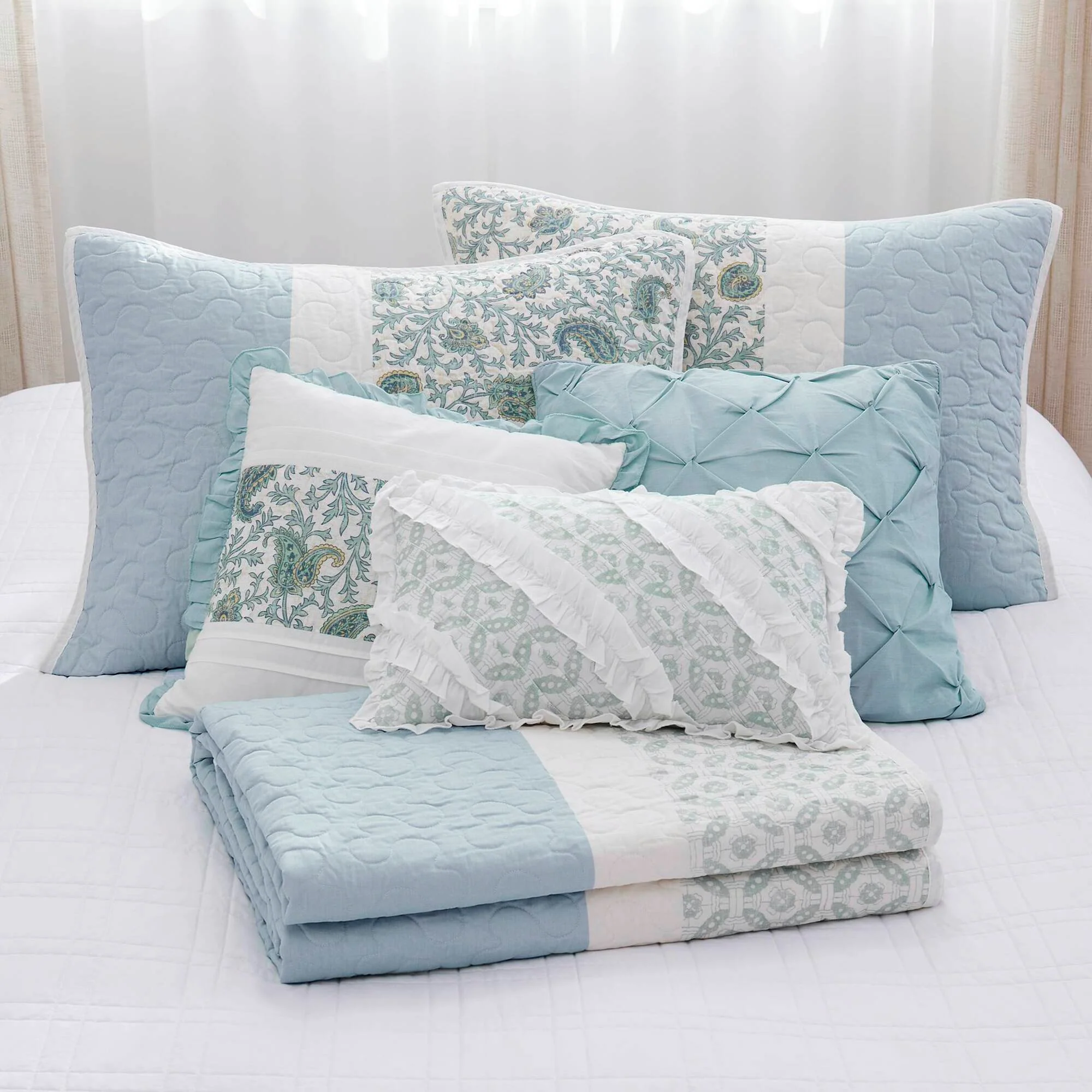 Dawn 6-Piece Cotton Percale Quilt Set with Throw Pillows - Image 77