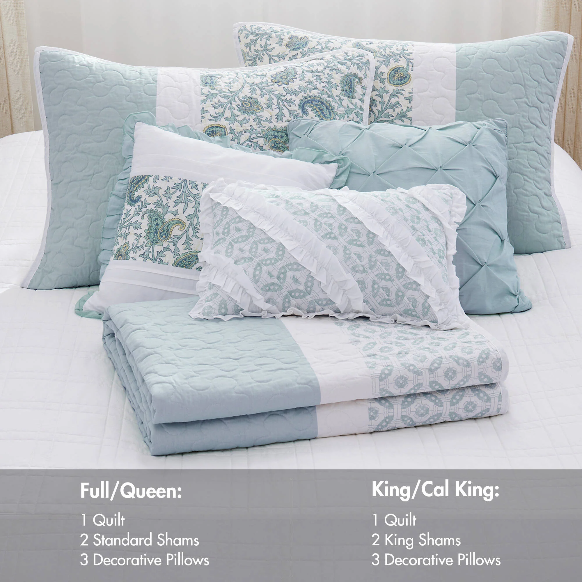 Dawn 6-Piece Cotton Percale Quilt Set with Throw Pillows - Image 90