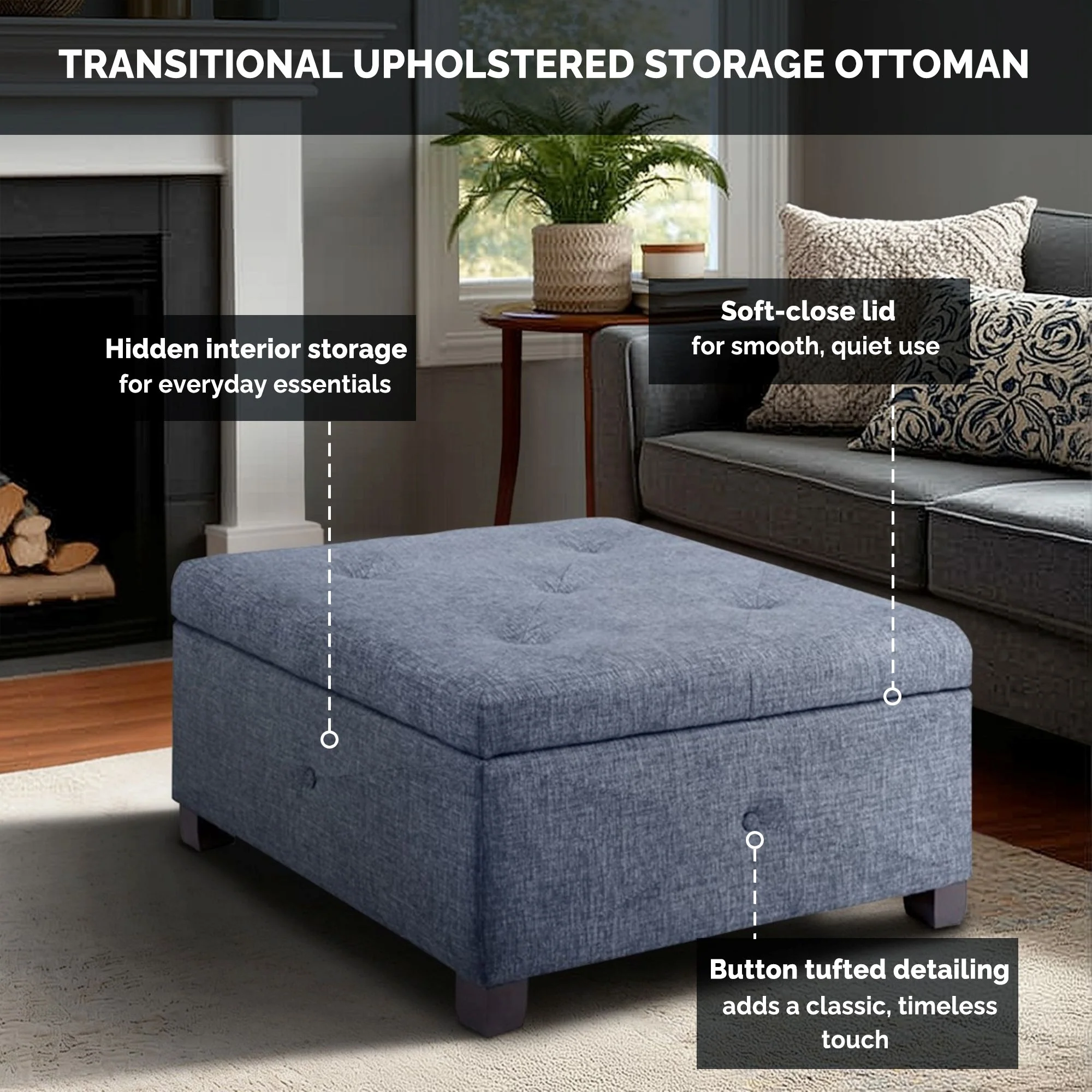 Della Upholstered Soft Close Ottoman - Image 9