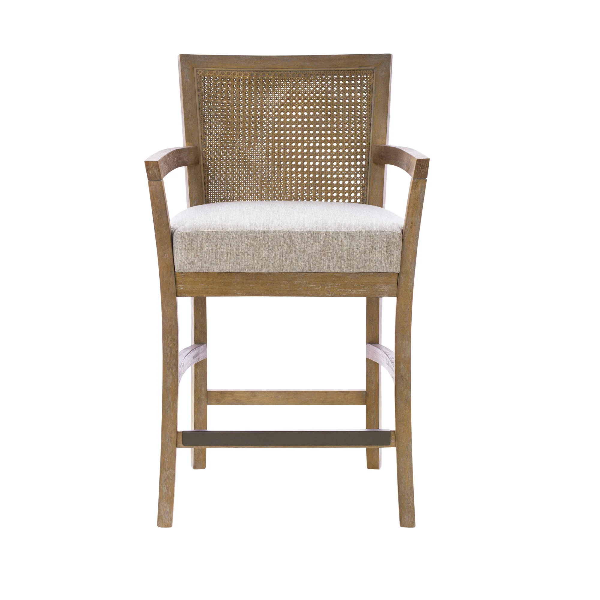 Diedra Reclaimed Wood Counter Stool with Natural Rattan Back and Upholstered Seat - Image 4
