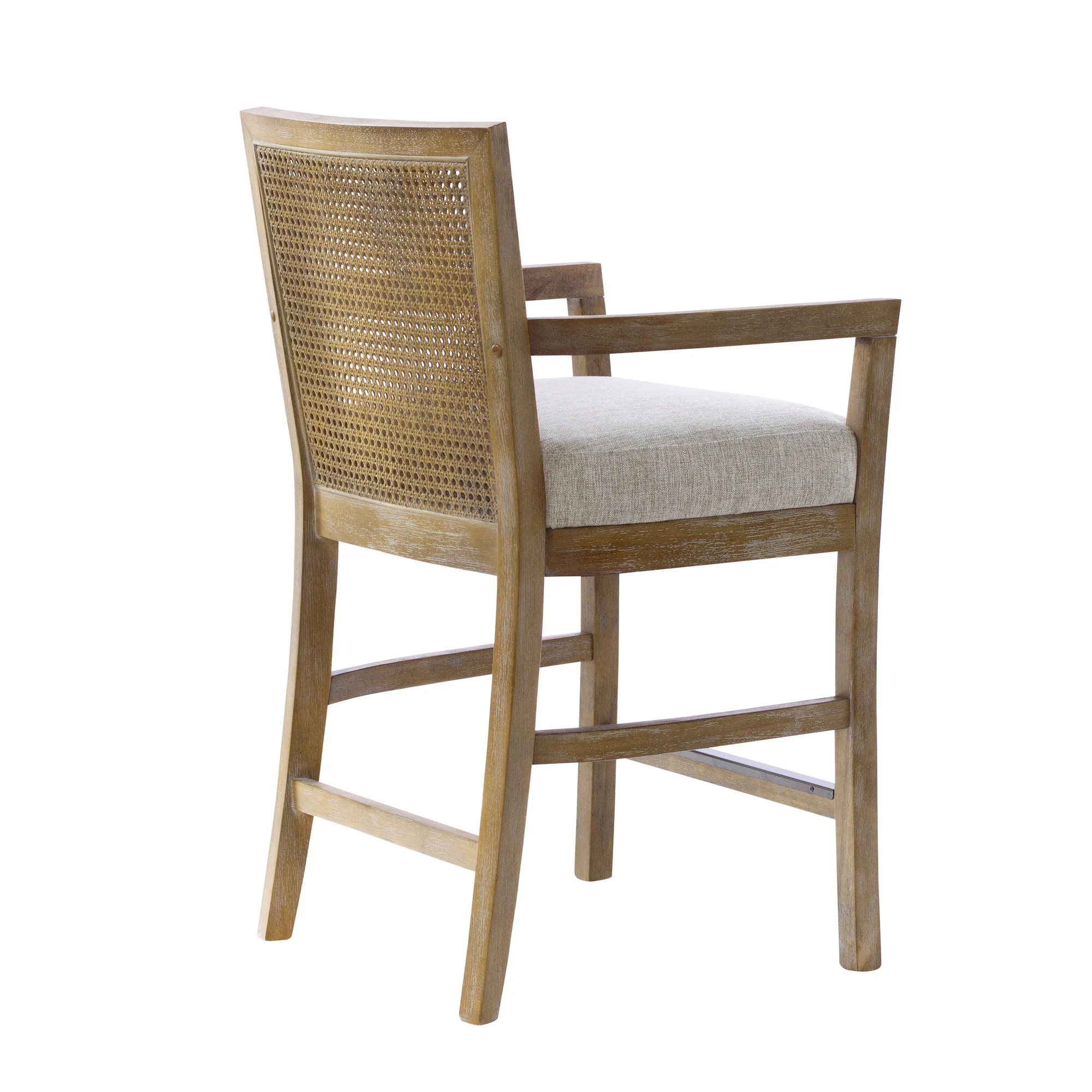 Diedra Reclaimed Wood Counter Stool with Natural Rattan Back and Upholstered Seat - Image 7
