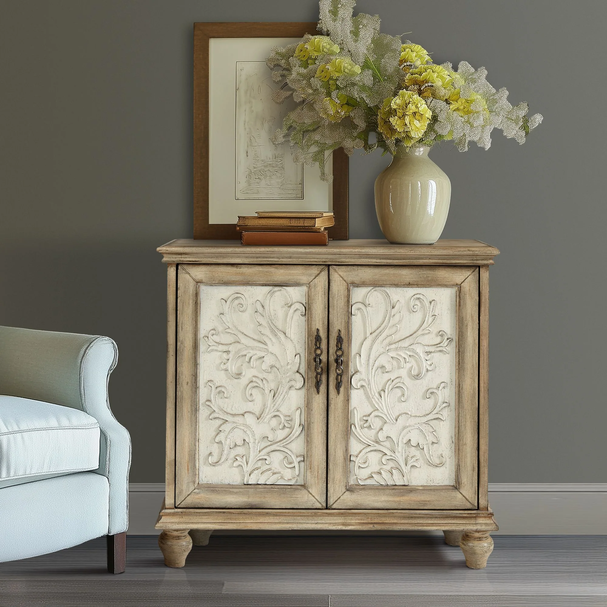 Driscoll 2-door carved wood storage cabinet - Image 10