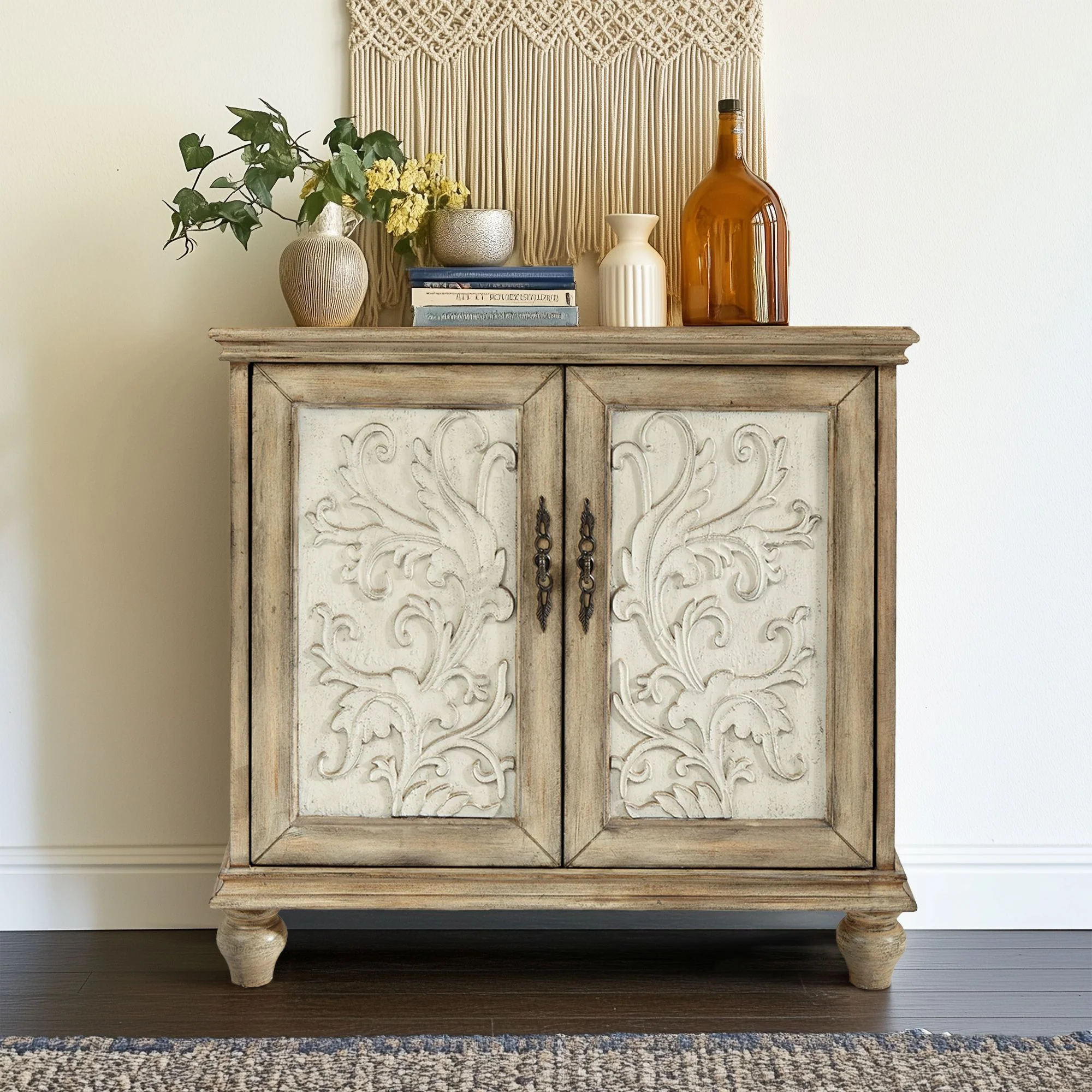 Driscoll 2-door carved wood storage cabinet - Image 3