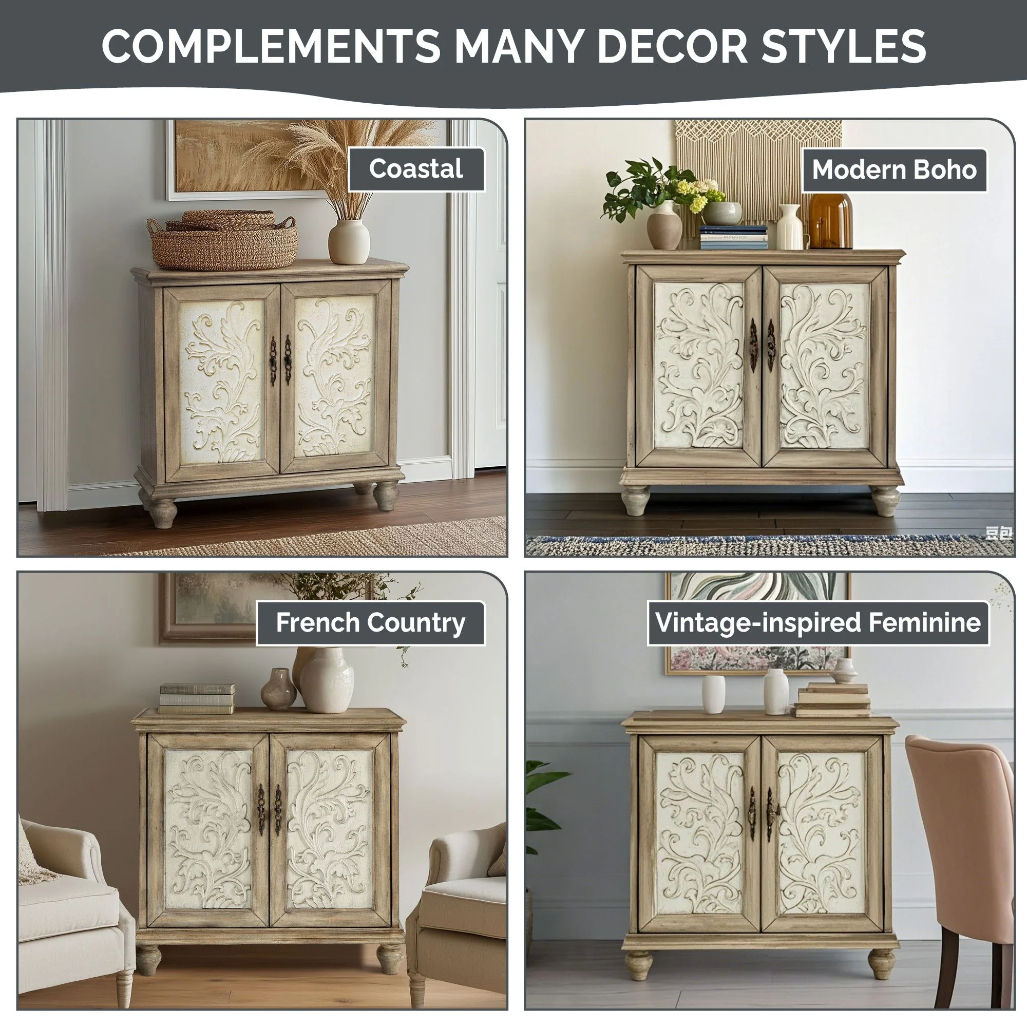 Driscoll 2-door carved wood storage cabinet - Image 4
