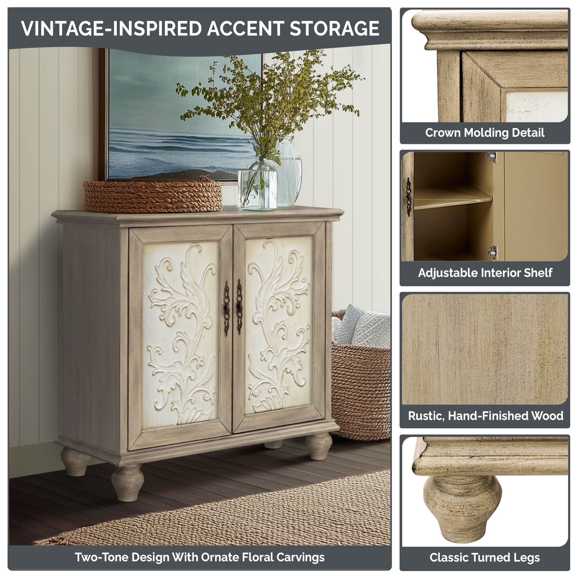 Driscoll 2-door carved wood storage cabinet - Image 5