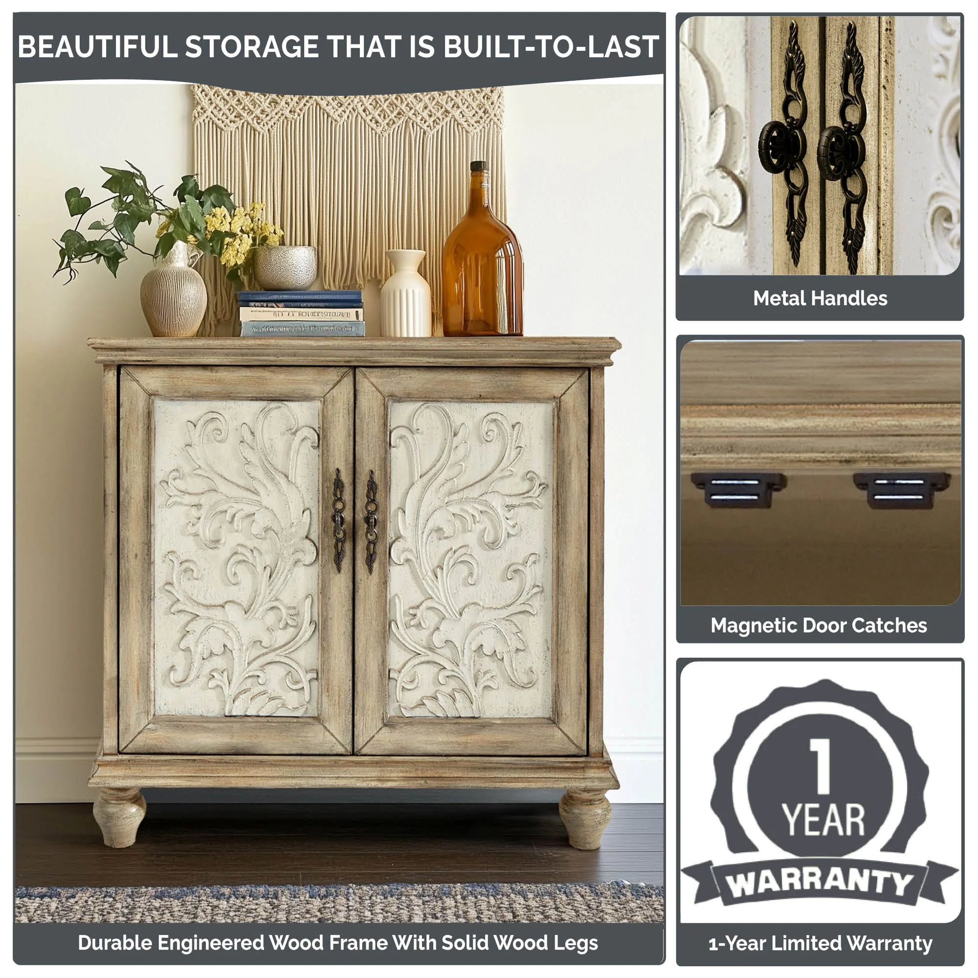 Driscoll 2-door carved wood storage cabinet - Image 6