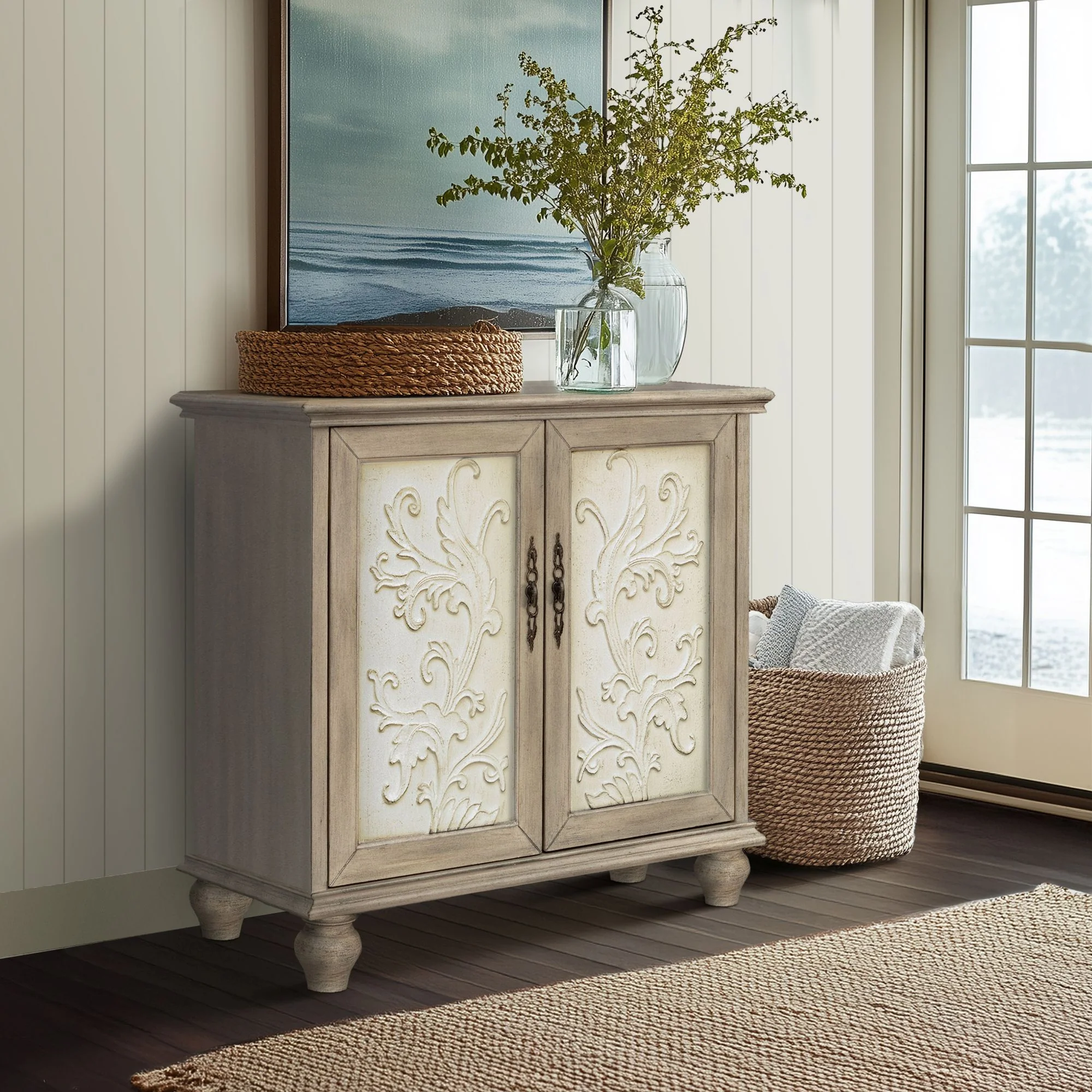 Driscoll 2-door carved wood storage cabinet - Image 8