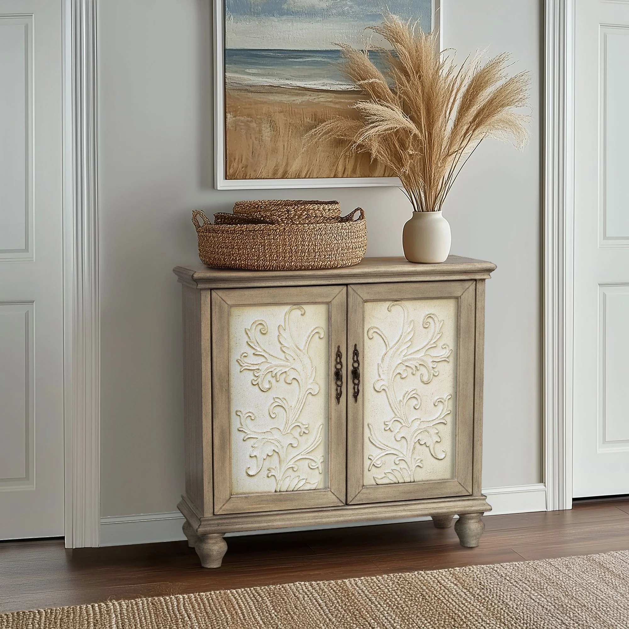 Driscoll 2-door carved wood storage cabinet - Image 9