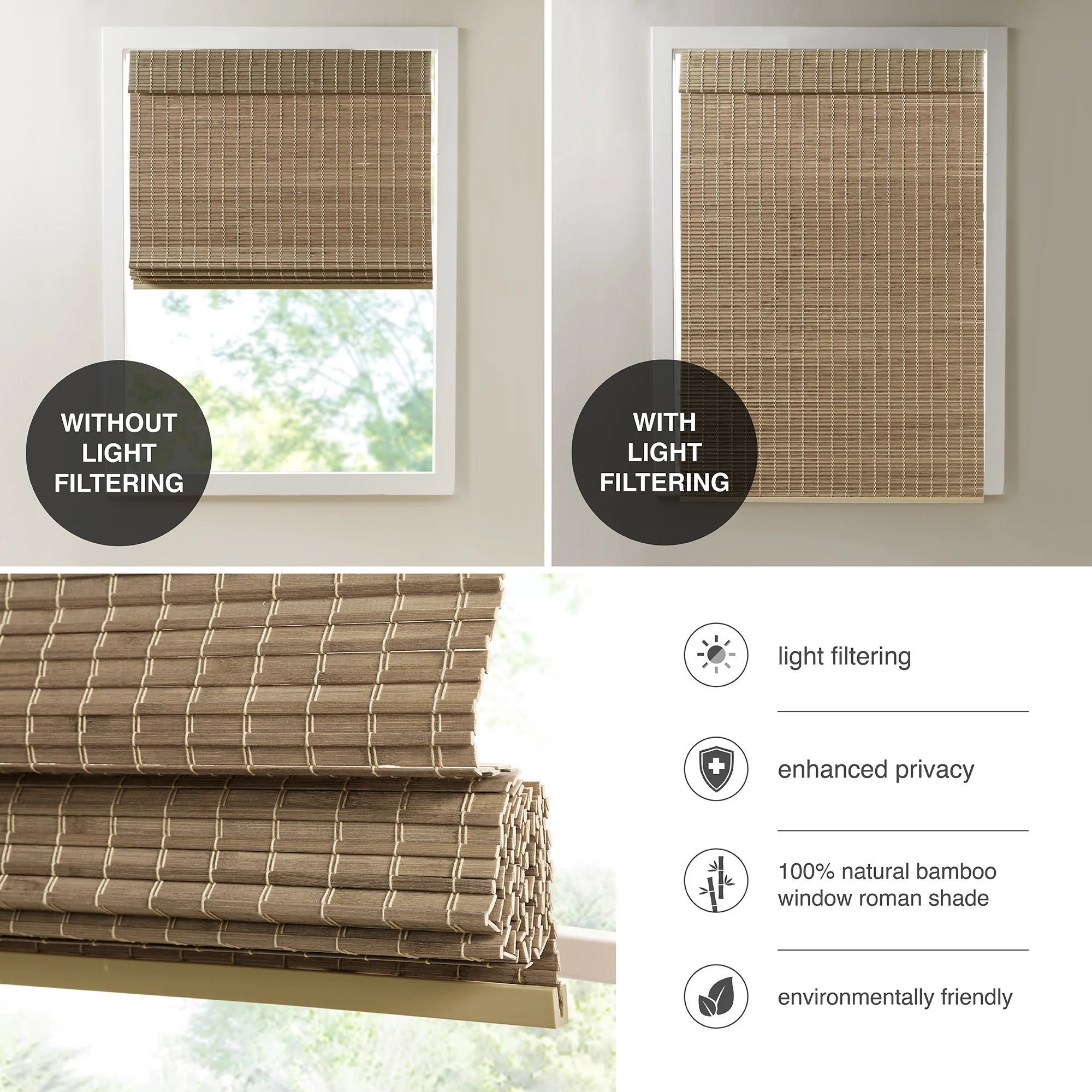 Eastfield Bamboo Light Filtering Roman Shade 64"L - Image 18