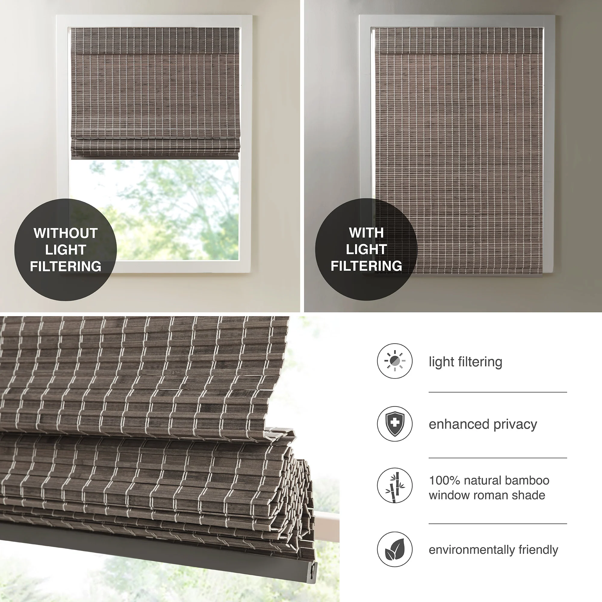 Eastfield Bamboo Light Filtering Roman Shade 64"L - Image 54