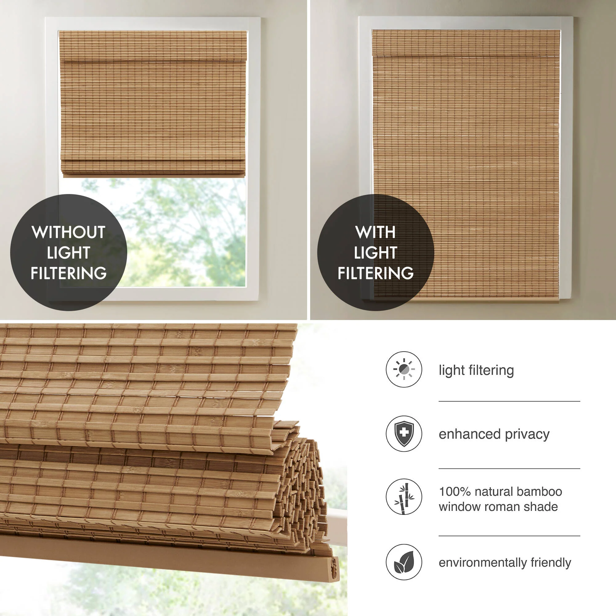 Eastfield Bamboo Light Filtering Roman Shade 64"L - Image 72